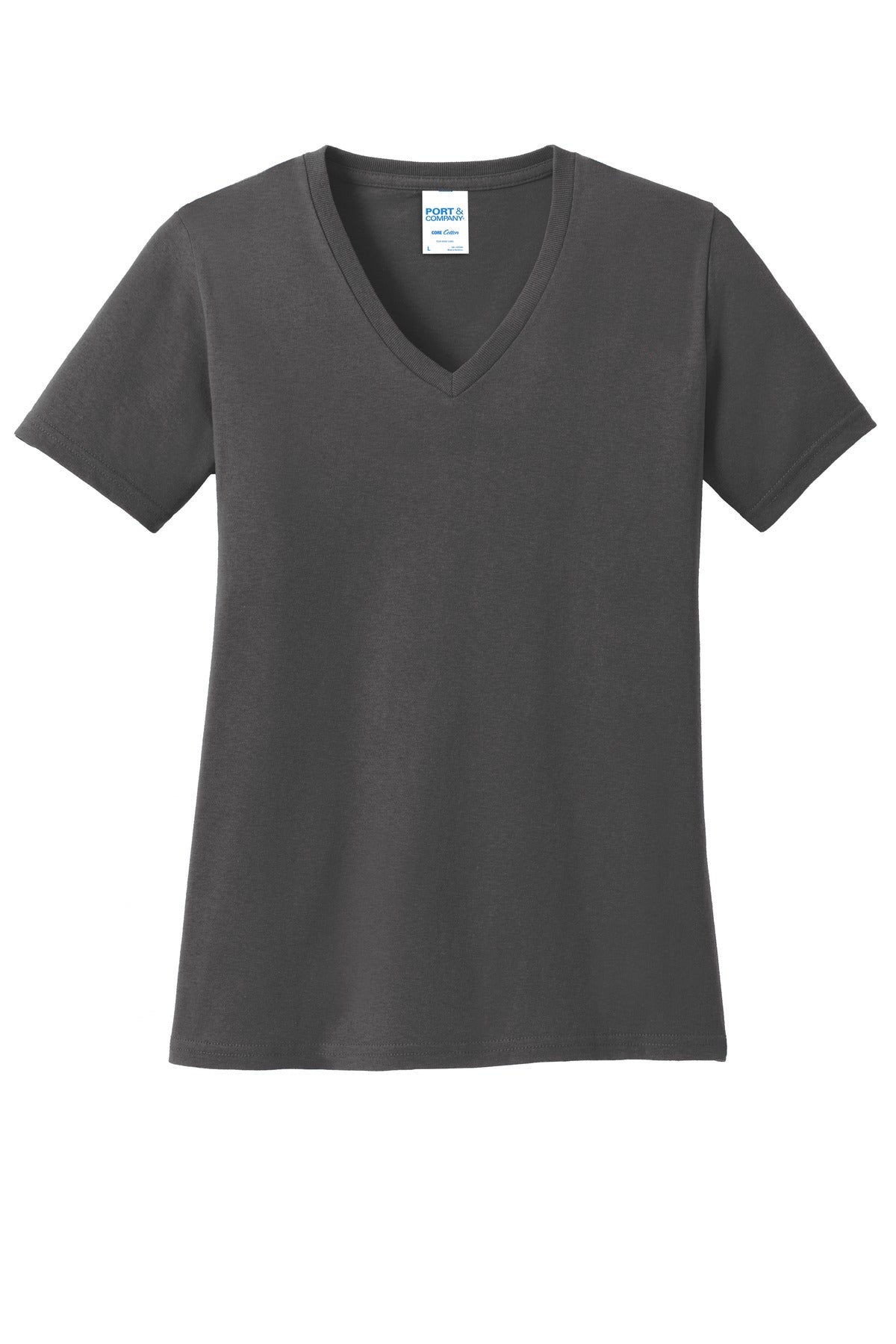 Front View of Charcoal Port & Co Women's Core Cotton V-Neck Tee. LPC54V plain