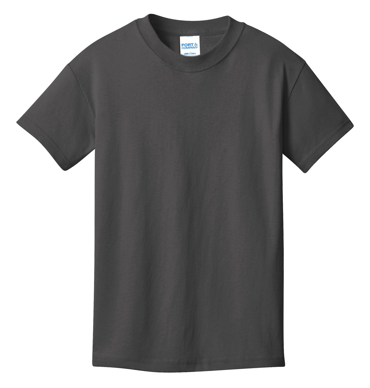 Front View of Charcoal Port & Co Youth Core Cotton Tee. PC54Y plain