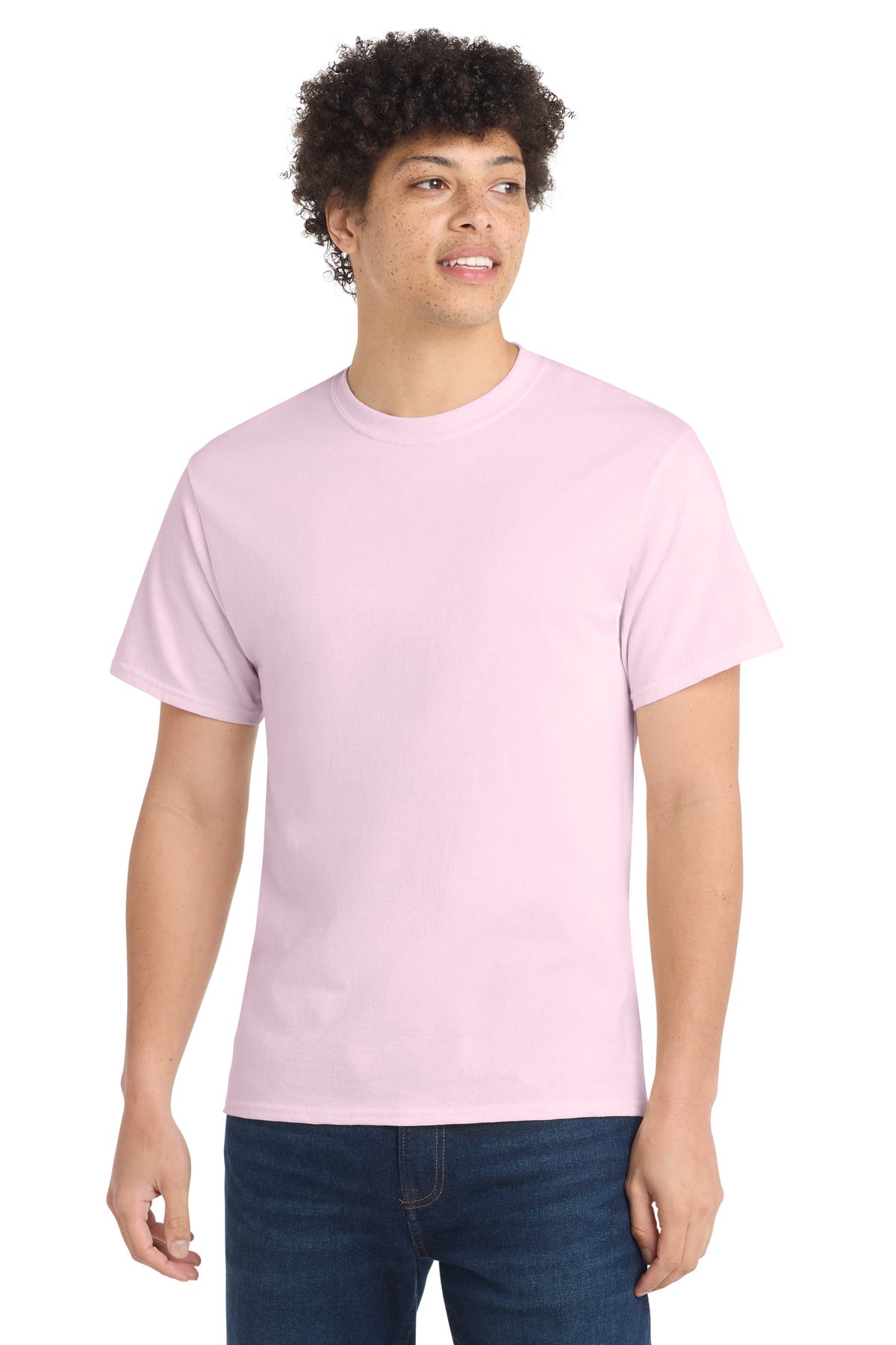 Front View of ChryBlsm Port & Co Core Cotton Tee. PC54 plain