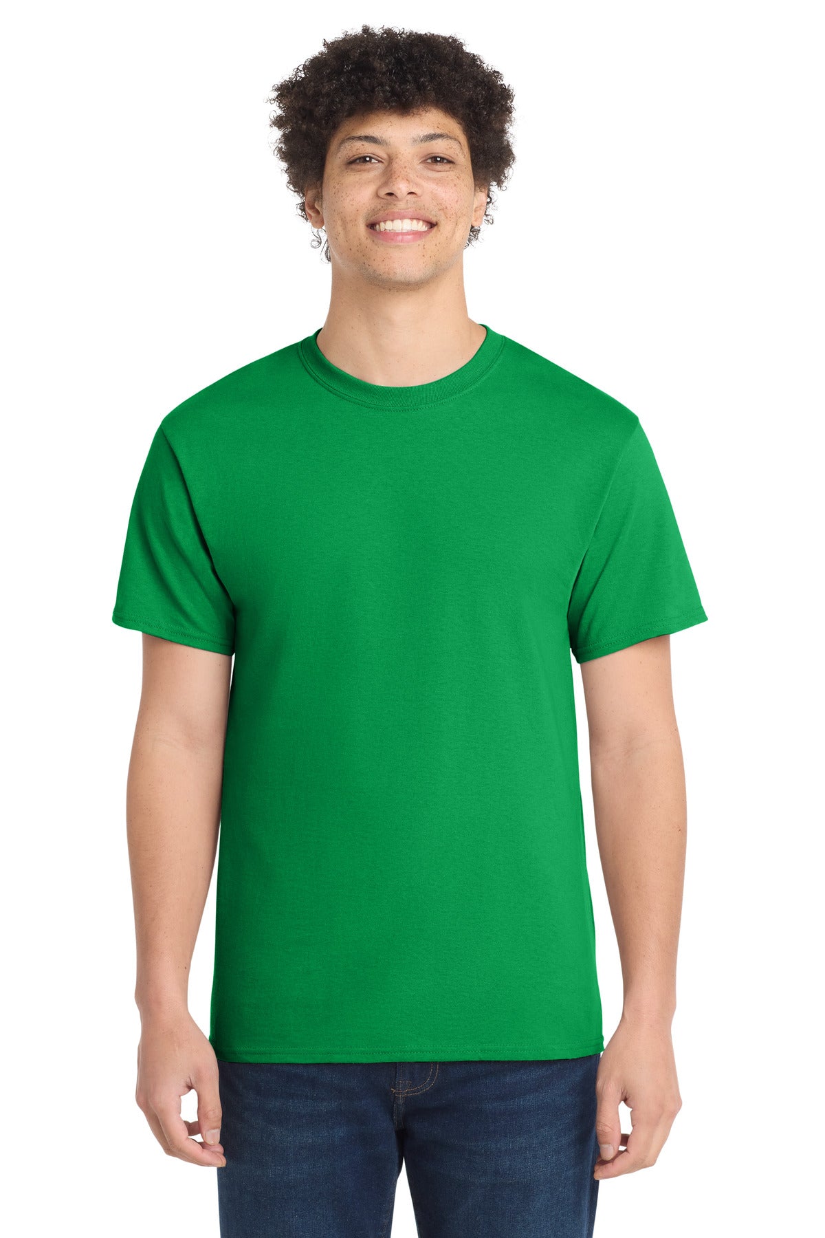 Front View of Clover Green Port & Co Core Cotton Tee. PC54 plain