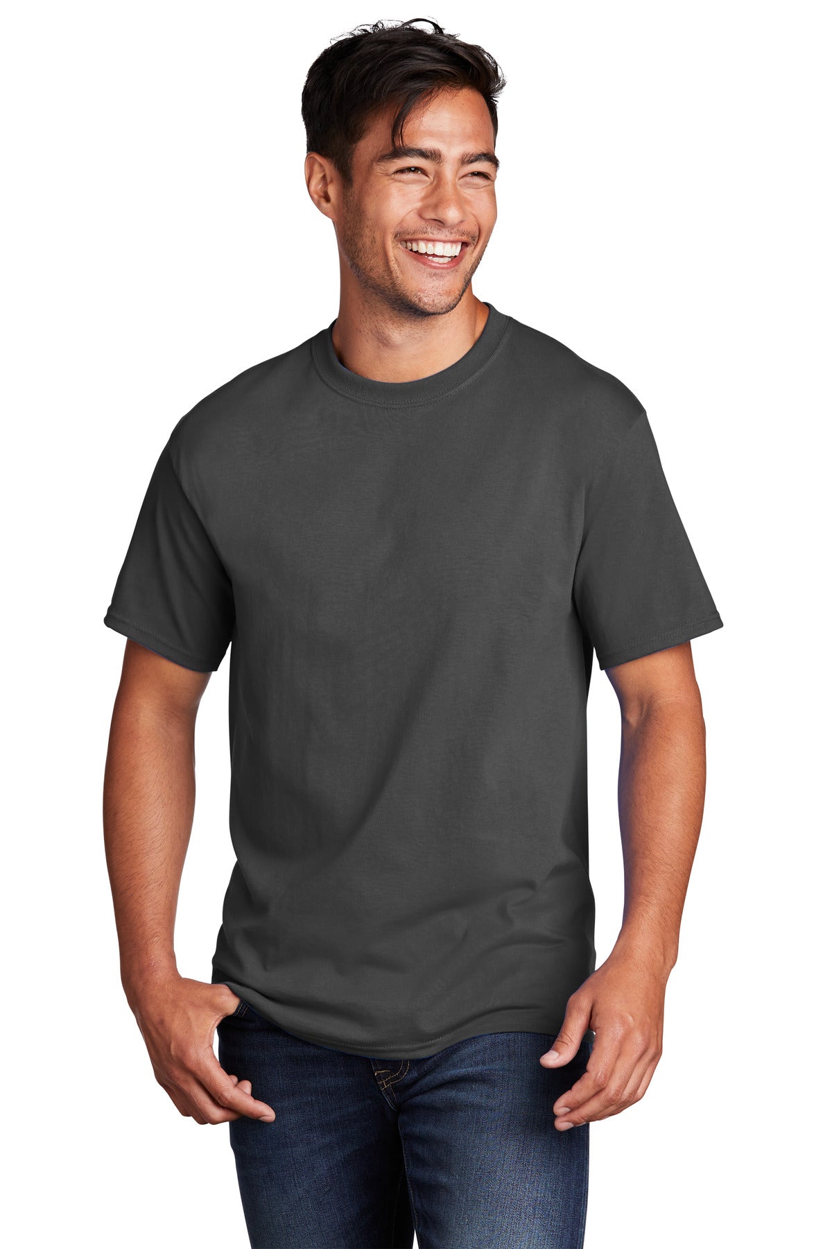Front View of CoalGrey Port & Co Core Cotton Tee. PC54 plain