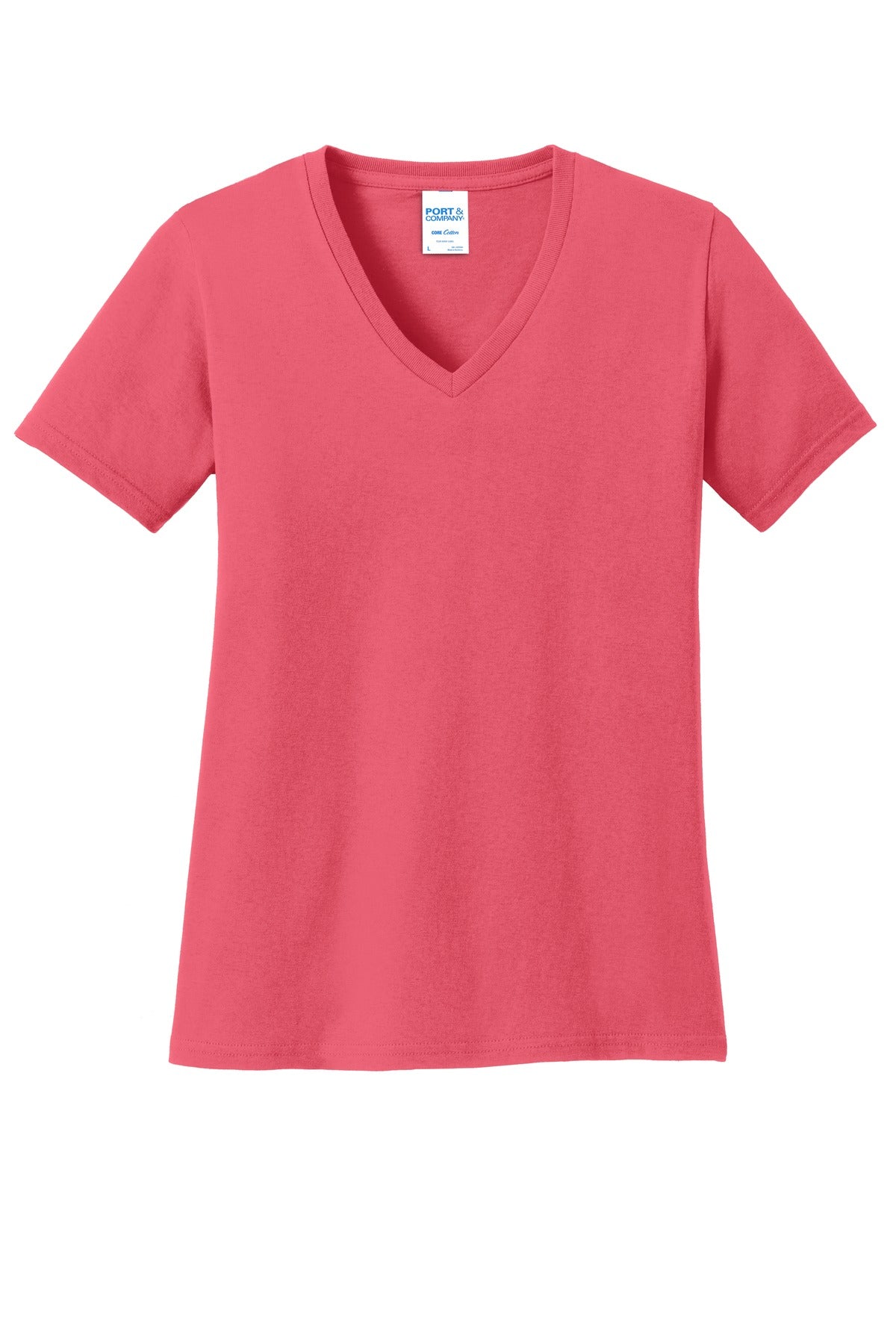 Front View of Coral Port & Co Women's Core Cotton V-Neck Tee. LPC54V plain