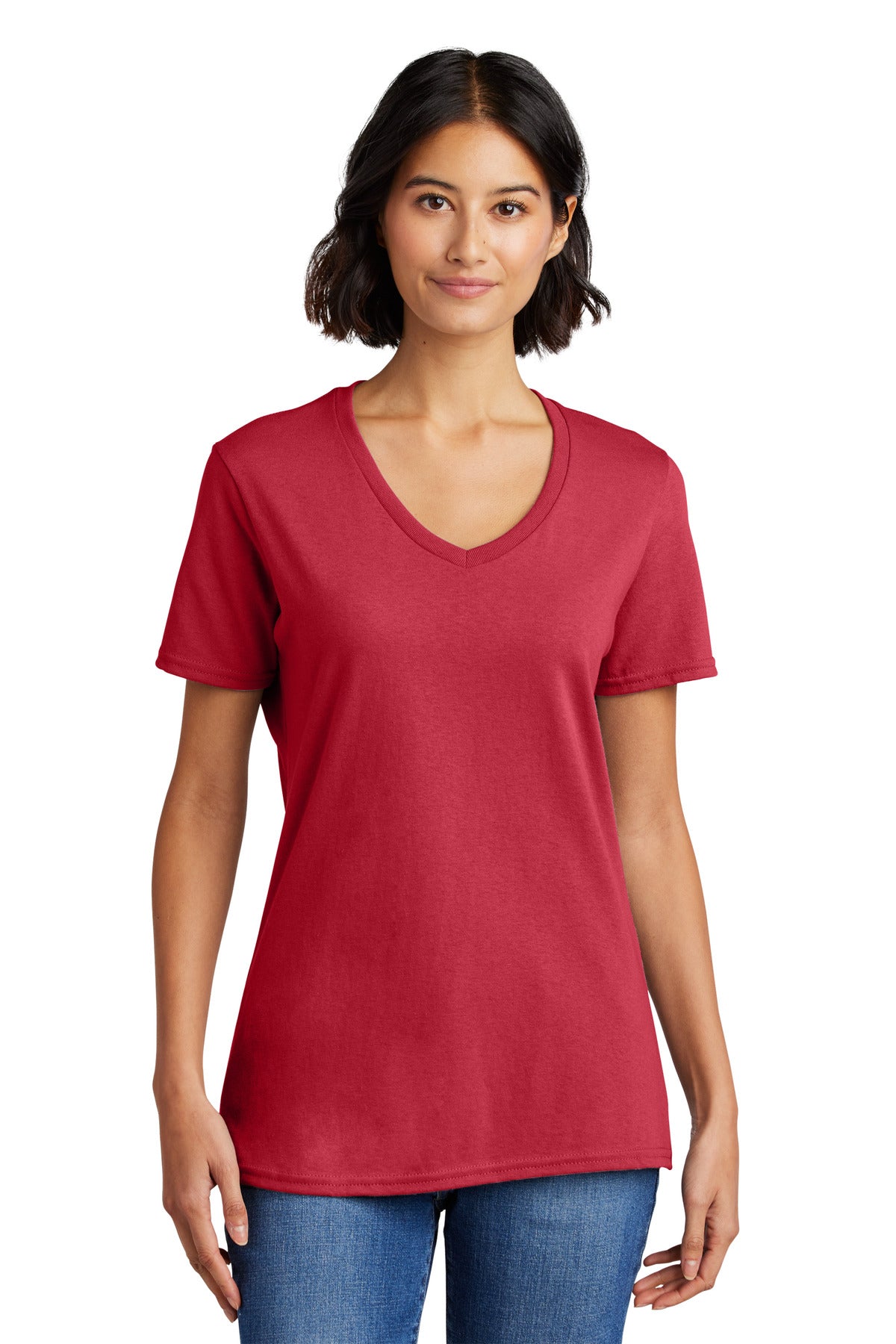 Front View of Coral Port & Co Women's Core Cotton V-Neck Tee. LPC54V plain