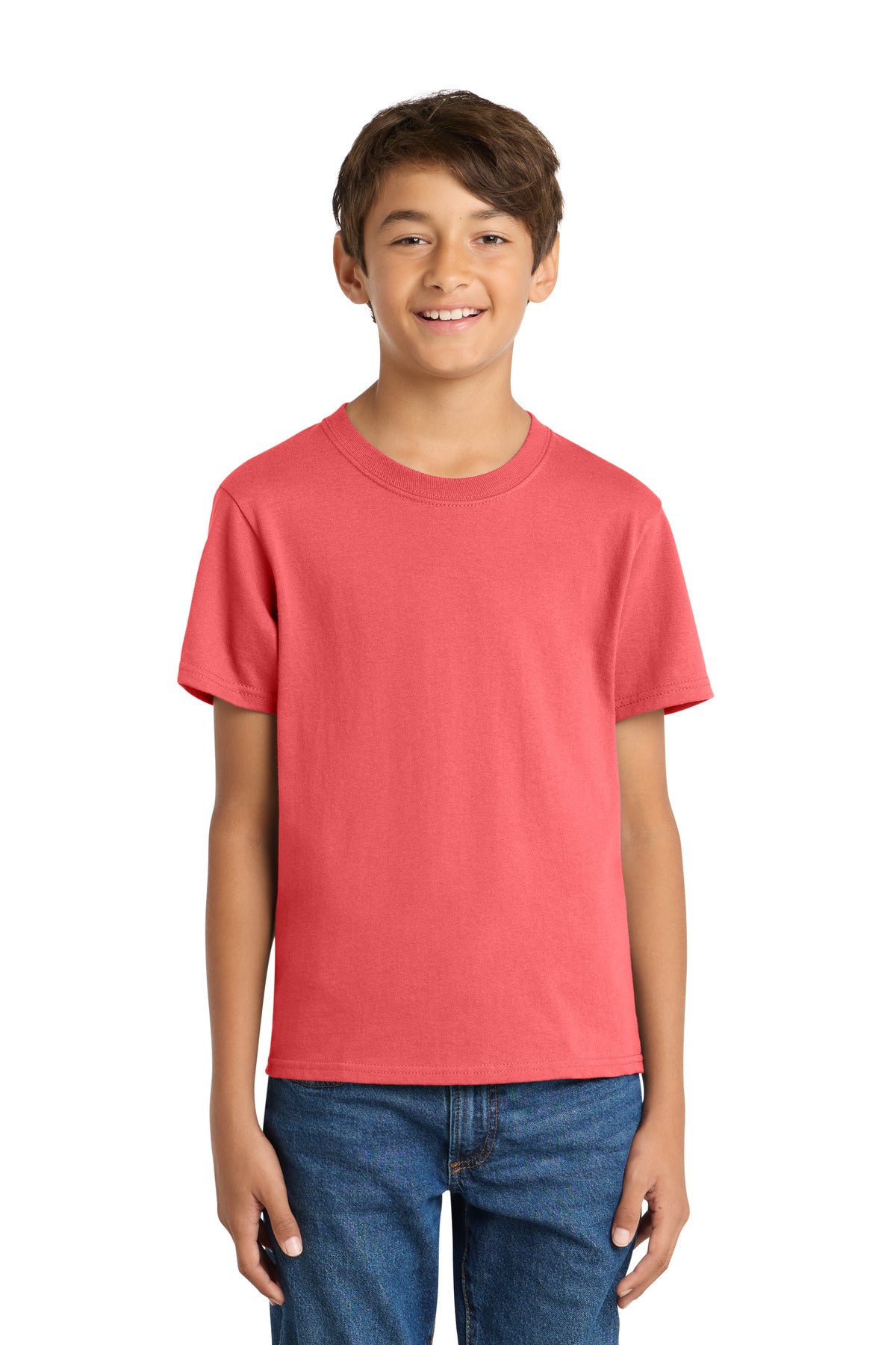 Front View of Coral Port & Co Youth Core Cotton Tee. PC54Y plain