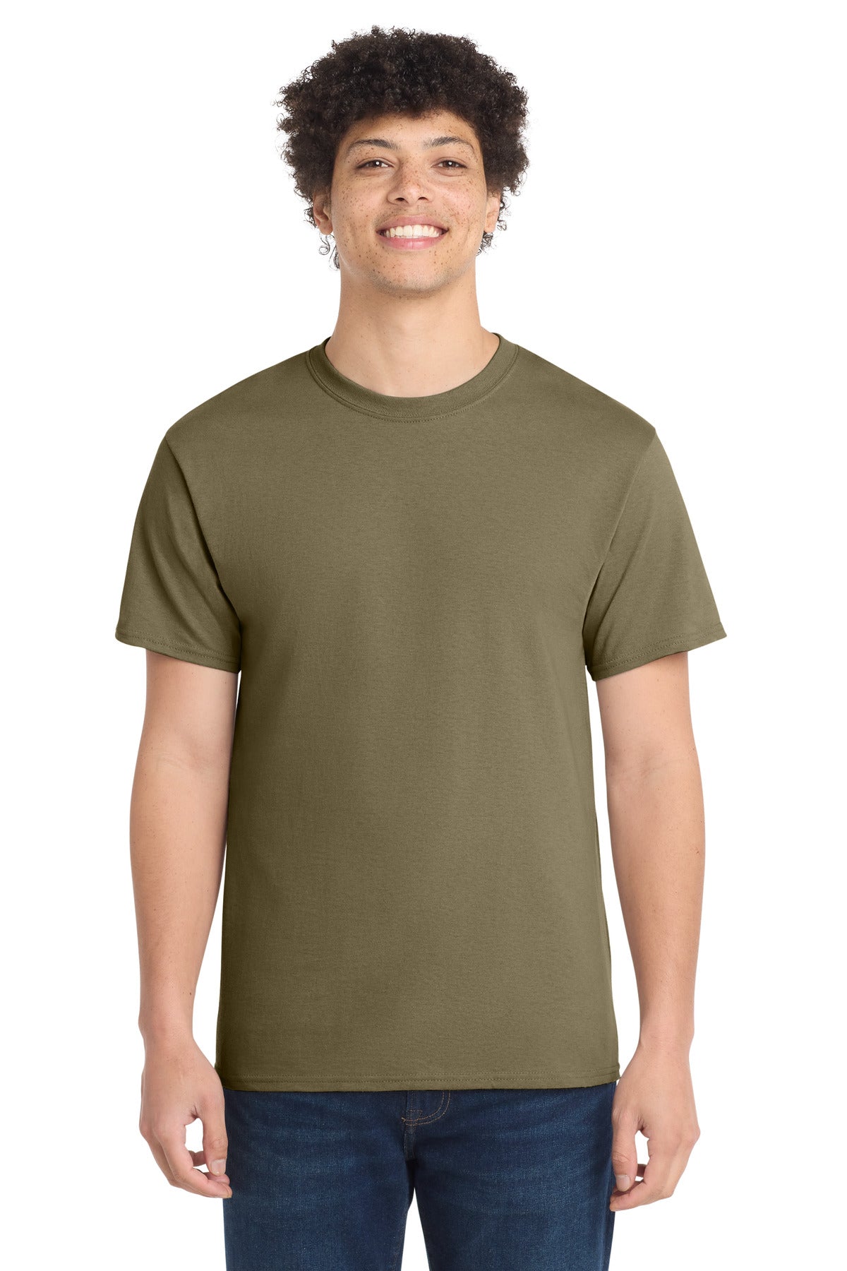 Front View of Coyote Brown Port & Co Core Cotton Tee. PC54 plain