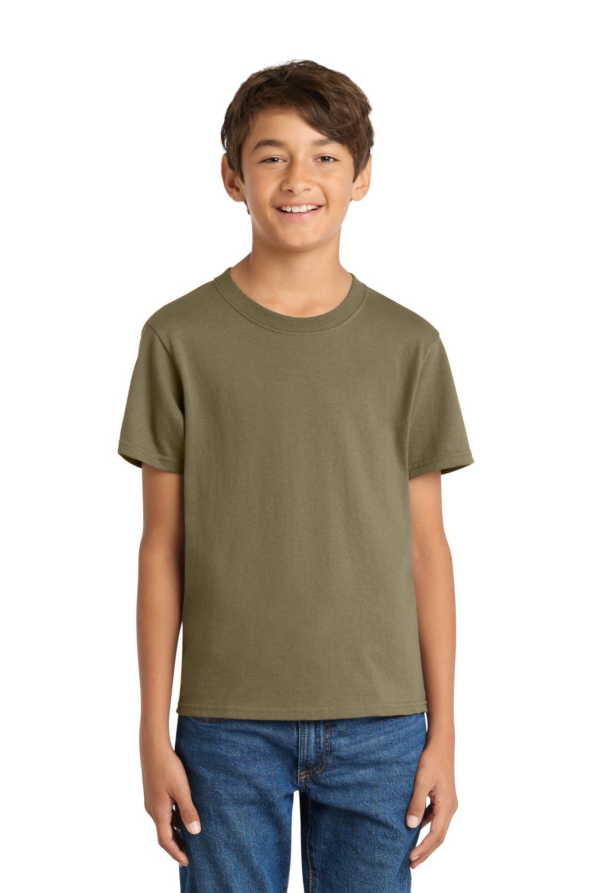 Front View of CoyoteBrn Port & Co Youth Core Cotton Tee. PC54Y plain