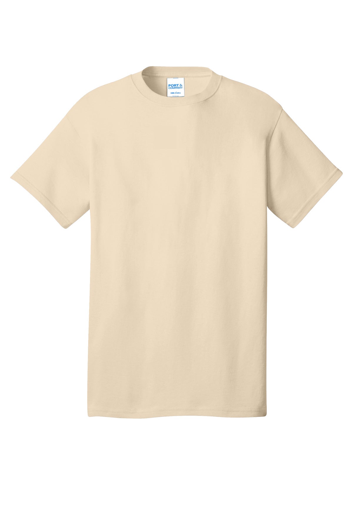 Front View of Creme Port & Co Core Cotton Tee. PC54 plain