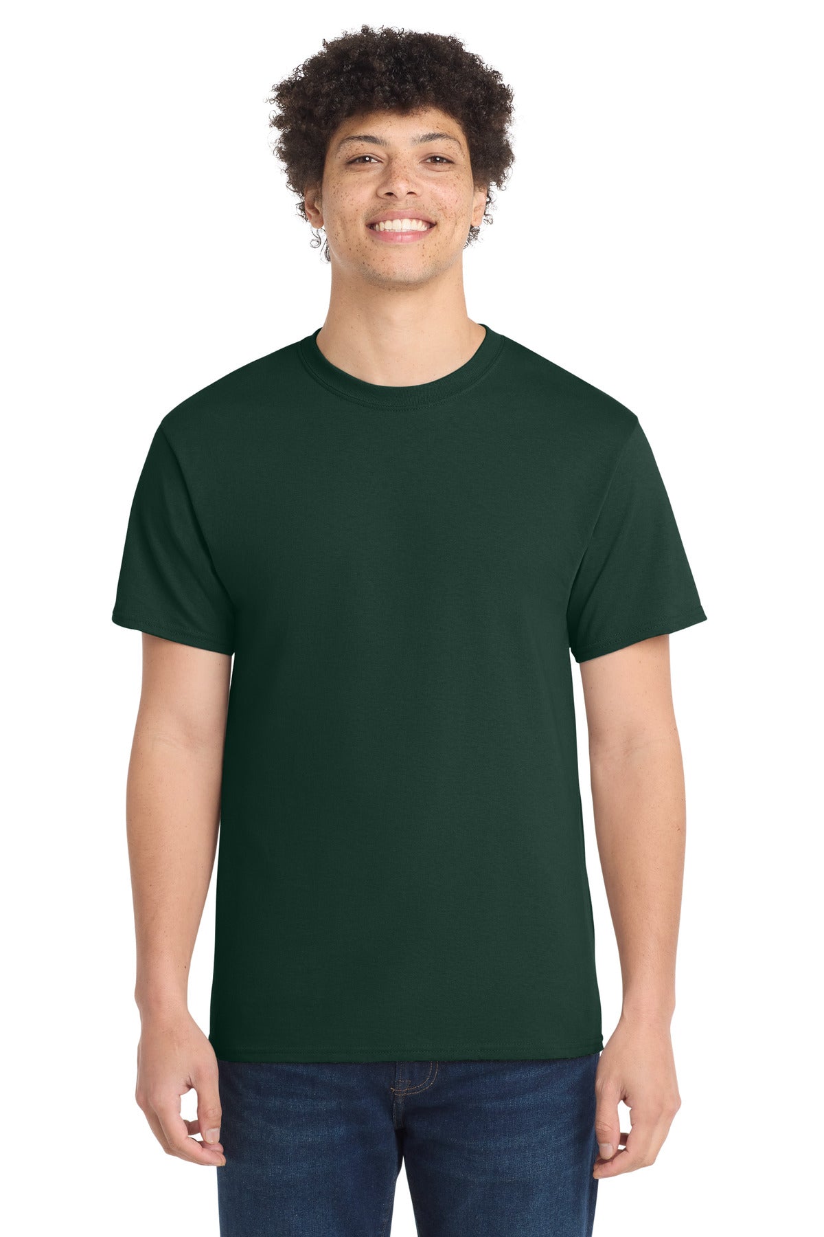 Front View of Dark Green Port & Co Core Cotton Tee. PC54 plain