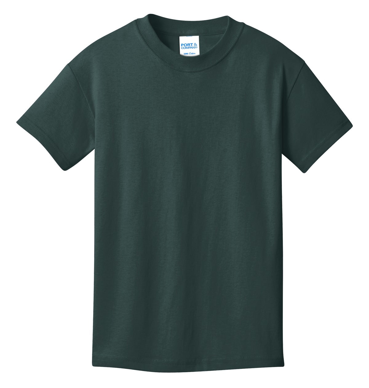 Front View of Dark Green Port & Co Youth Core Cotton Tee. PC54Y plain