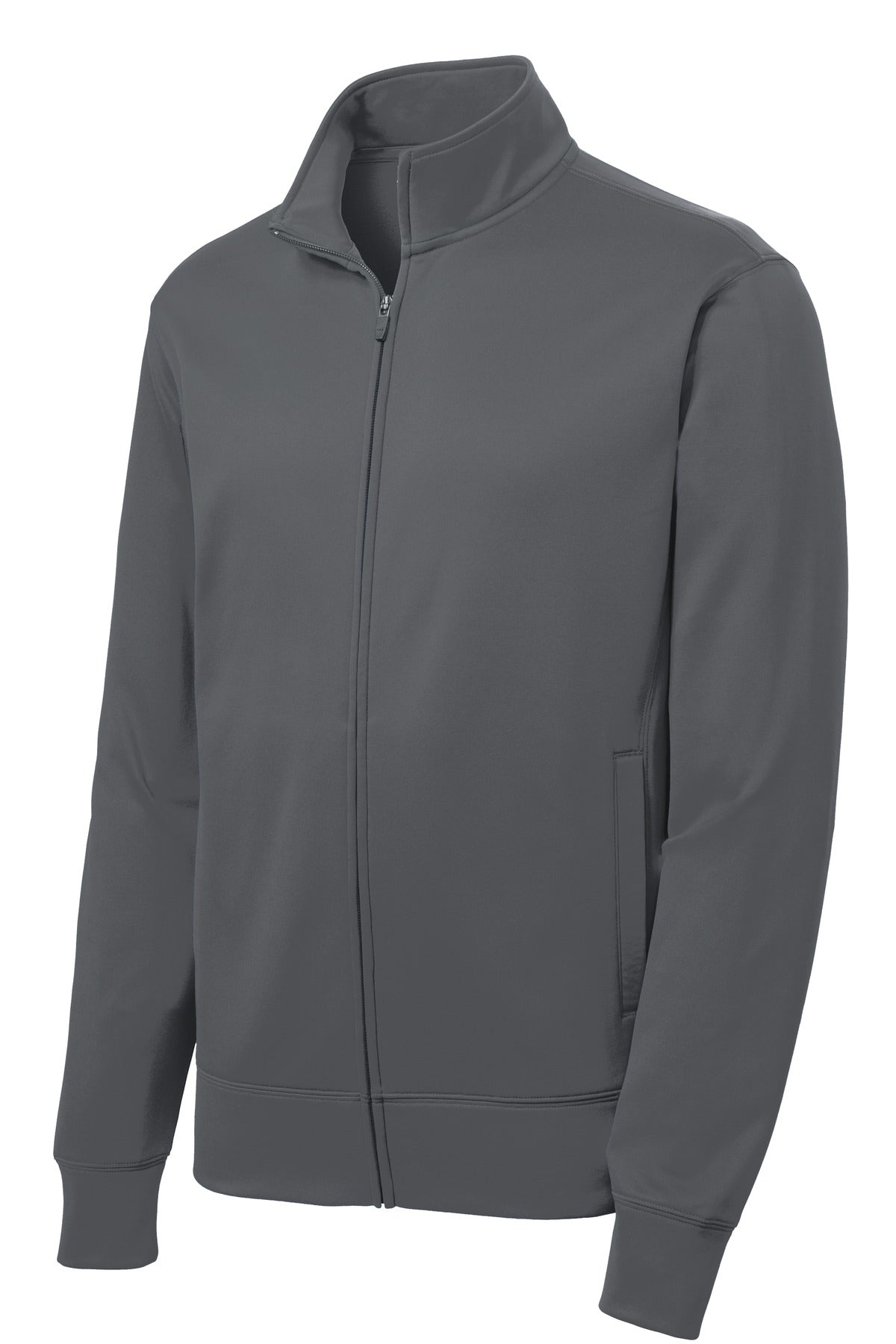 Front View of Dark Smk Grey Sport-Tek Sport-Wick Fleece Full-Zip Jacket. ST241 plain