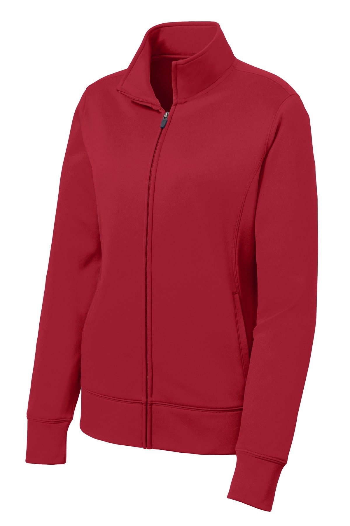 Front View of Deep Red Sport-Tek Women's Sport-Wick Fleece Full-Zip Jacket. LST241 plain