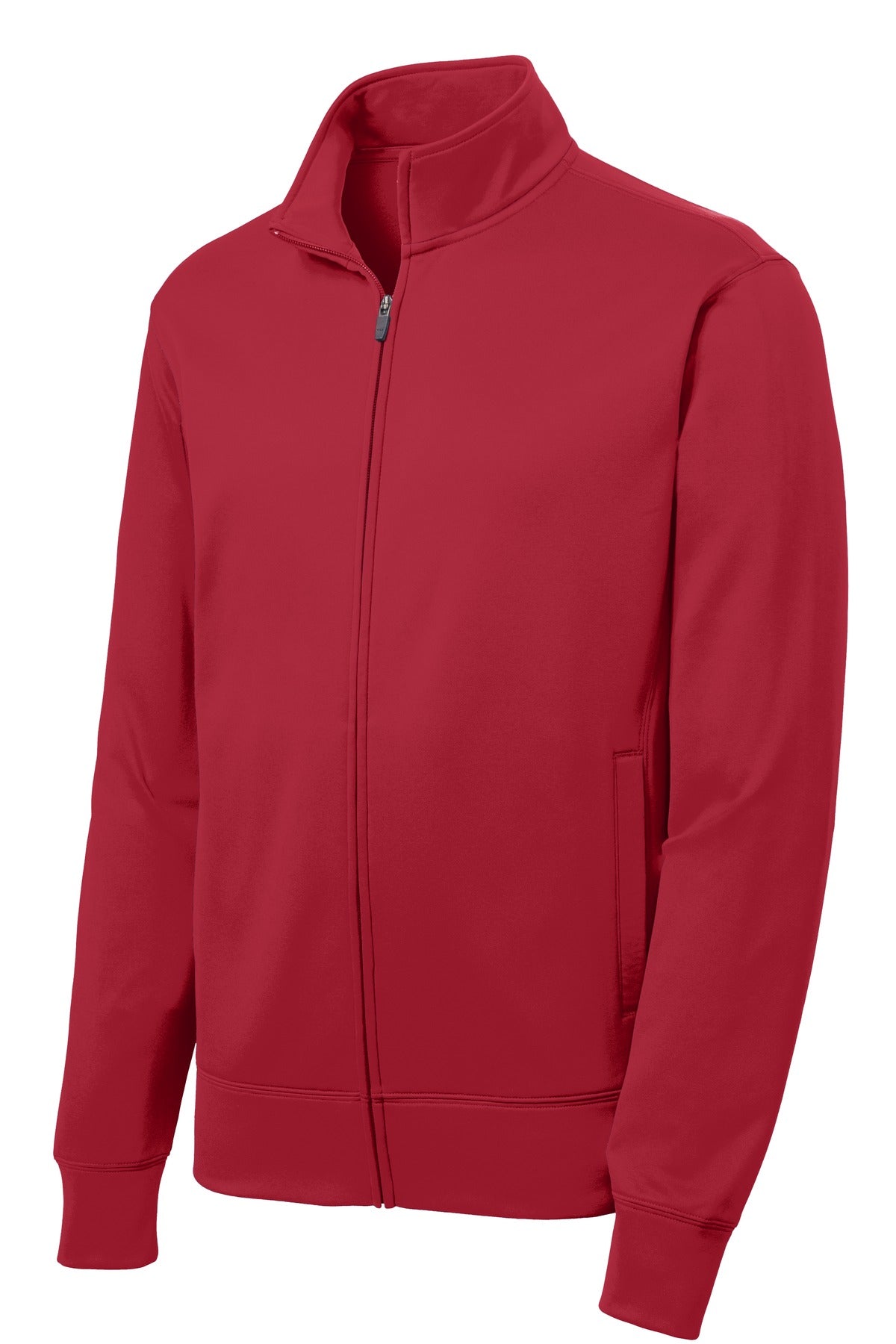 Front View of Deep Red Sport-Tek Youth Sport-Wick Fleece Full-Zip Jacket. YST241 plain