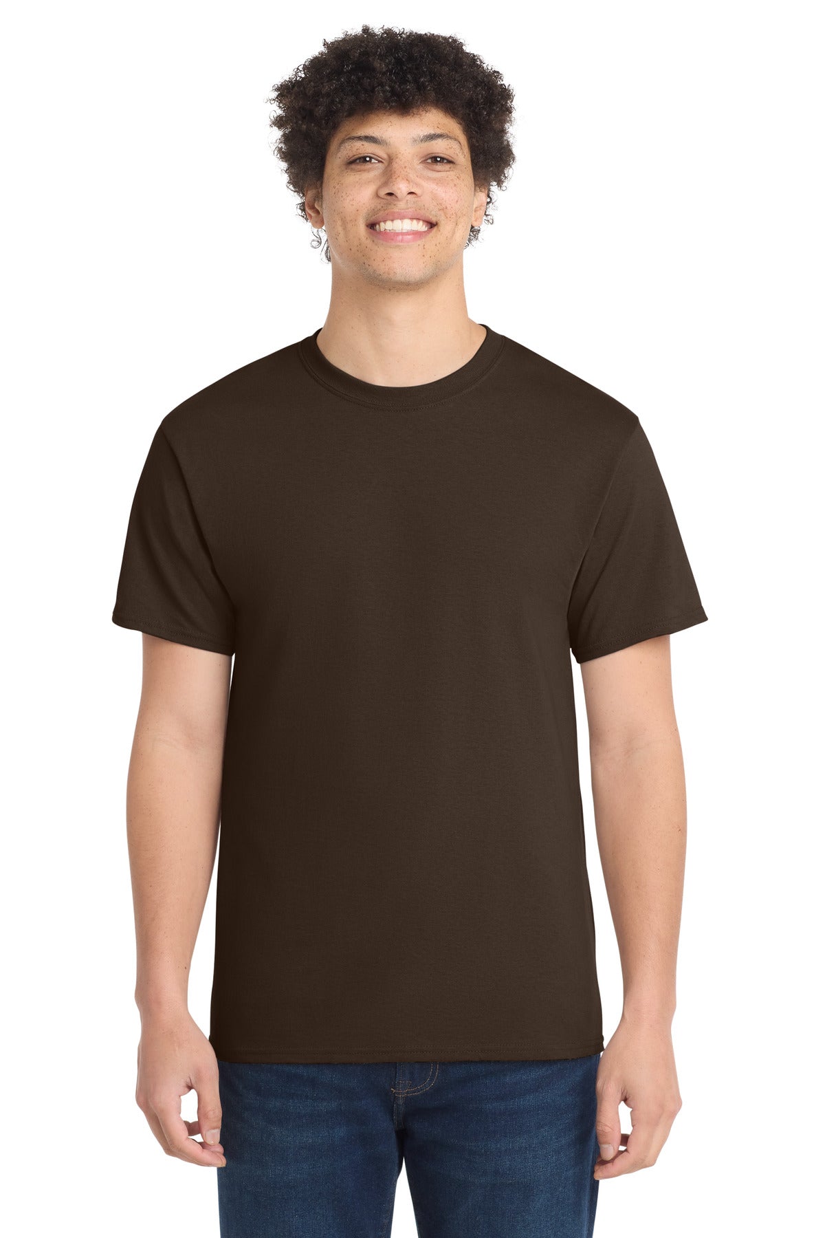 Front View of Dk Choc Brown Port & Co Core Cotton Tee. PC54 plain