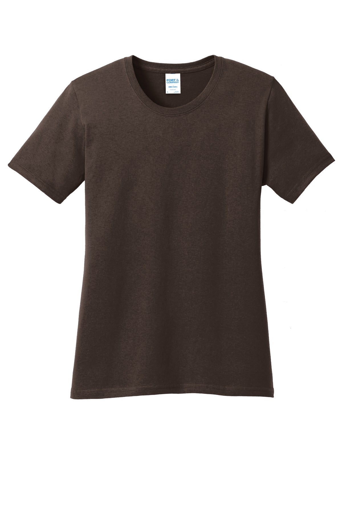 Front View of Dk Choc Brown Port & Co Women's Core Cotton Tee. LPC54 plain