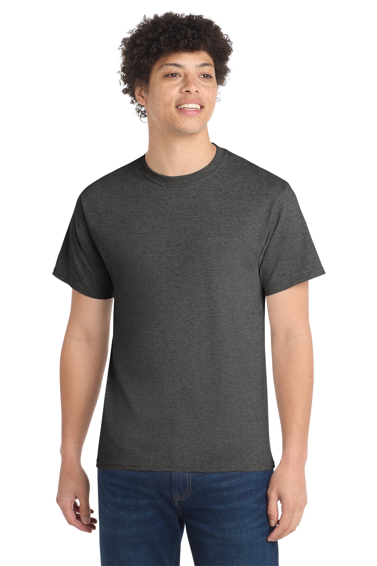 Front View of Dk Hthr Grey Port & Co Core Cotton Tee. PC54 plain