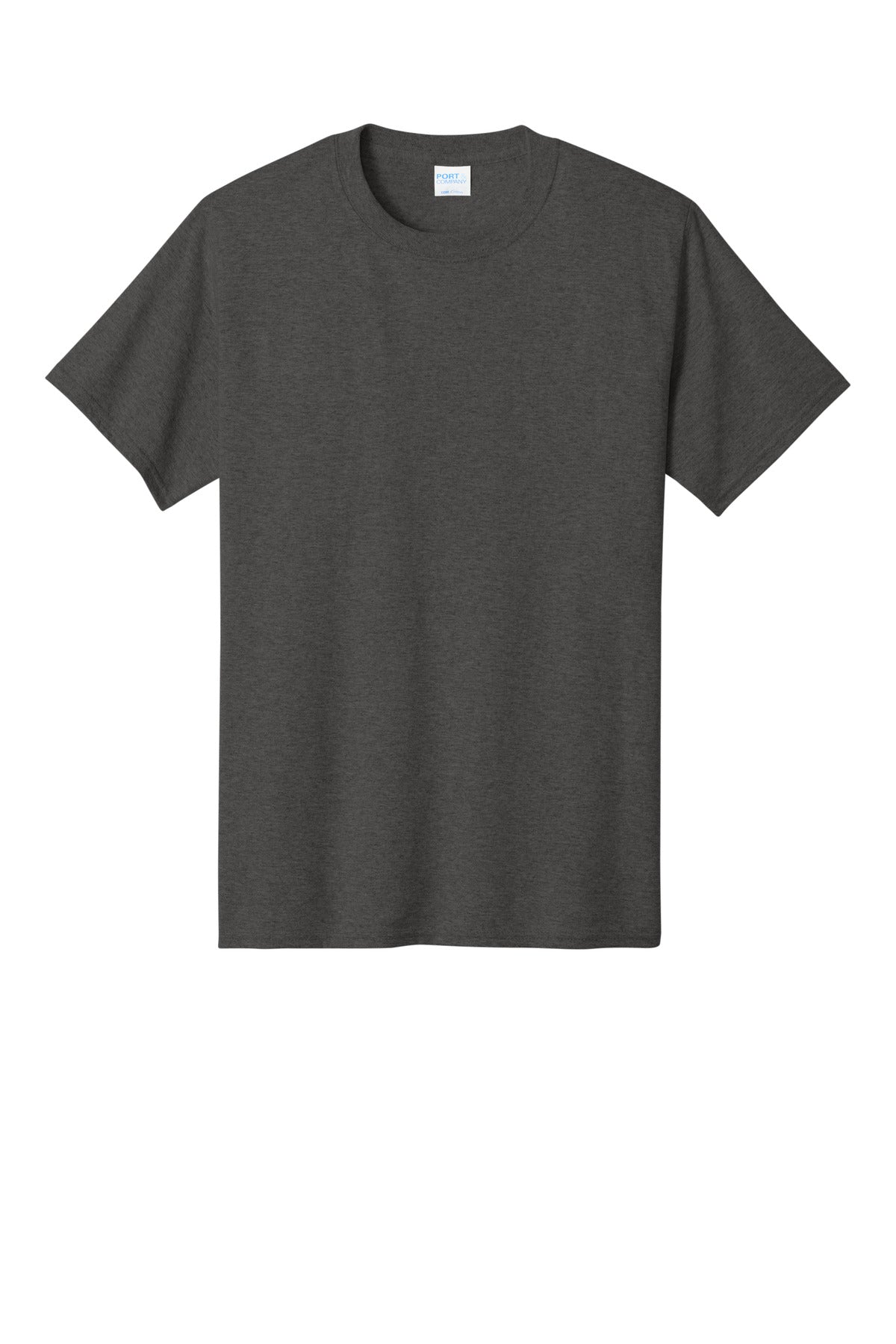 Front View of Dk Hthr Grey Port & Co Core Cotton Tee. PC54 plain