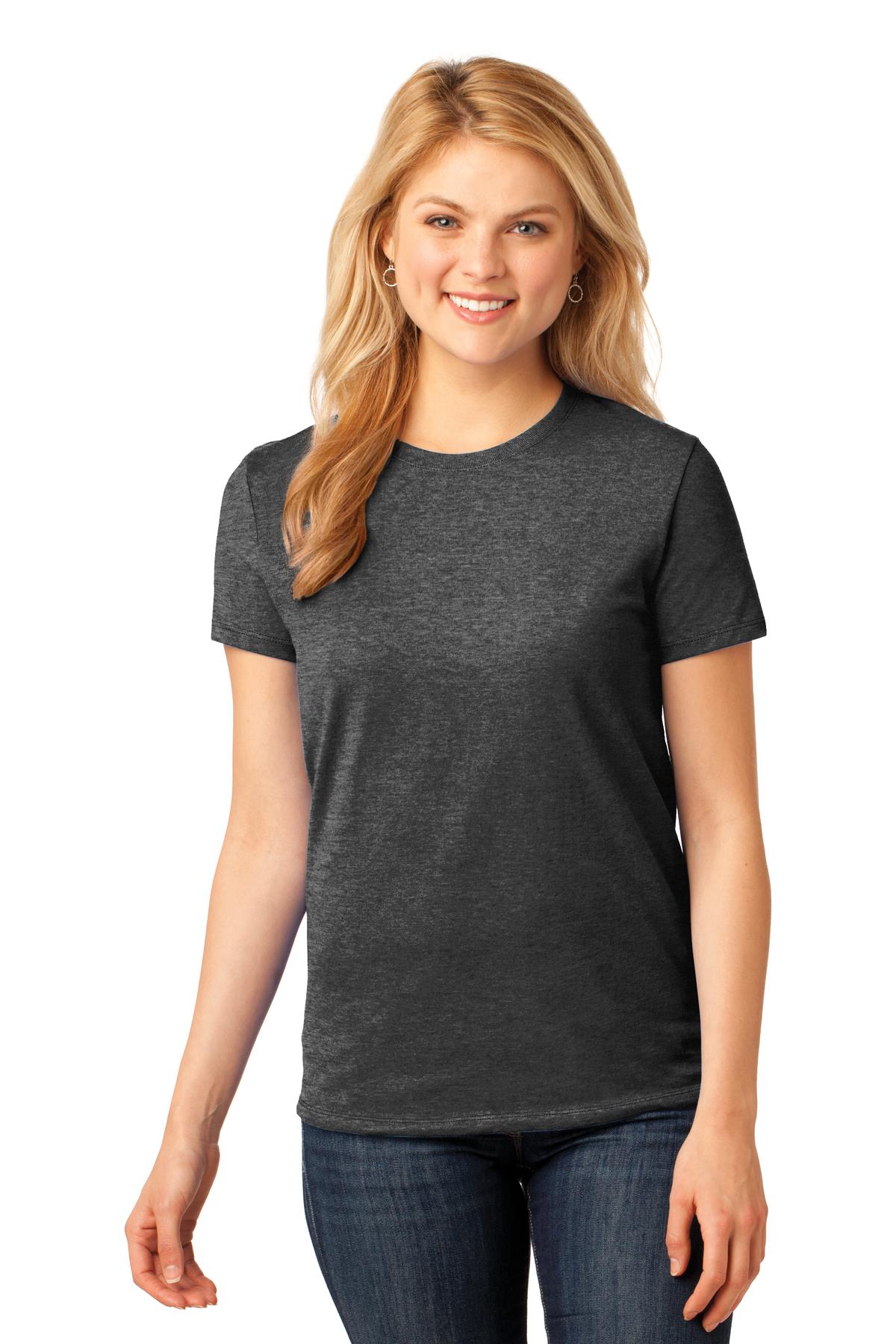Front View of Dk Hthr Grey Port & Co Women's Core Cotton Tee. LPC54 plain
