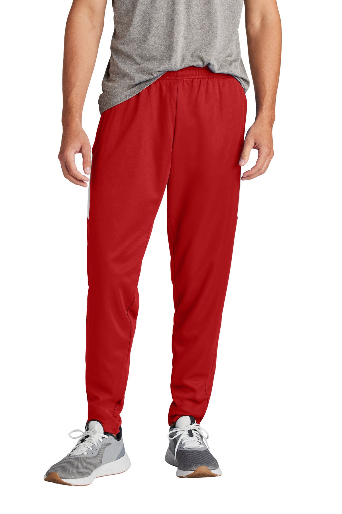 Front View of DpRd/Wht Sport-Tek Travel Pant PST800 plain