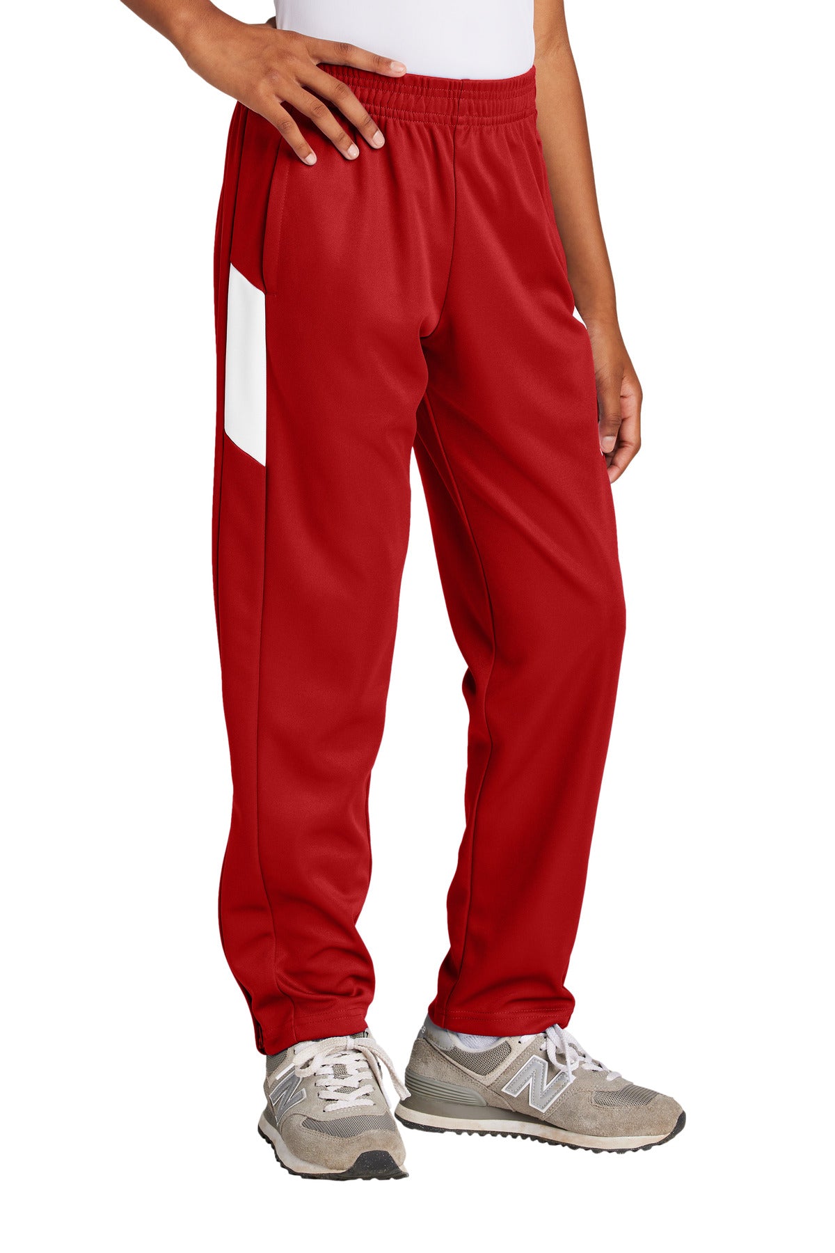 Front View of DpRd/Wht Sport-Tek Youth Travel Pant YPST800