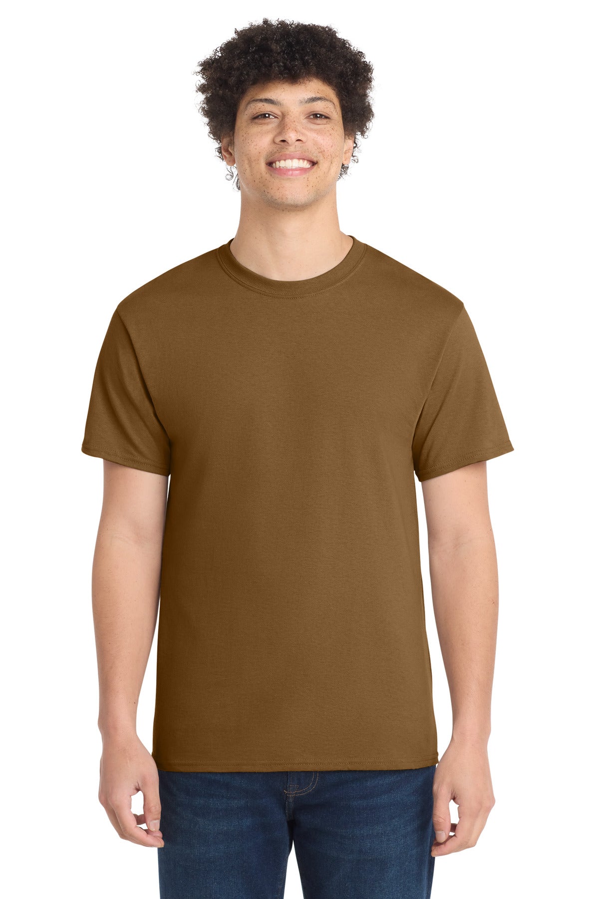 Front View of DuckBrown Port & Co Core Cotton Tee. PC54 plain