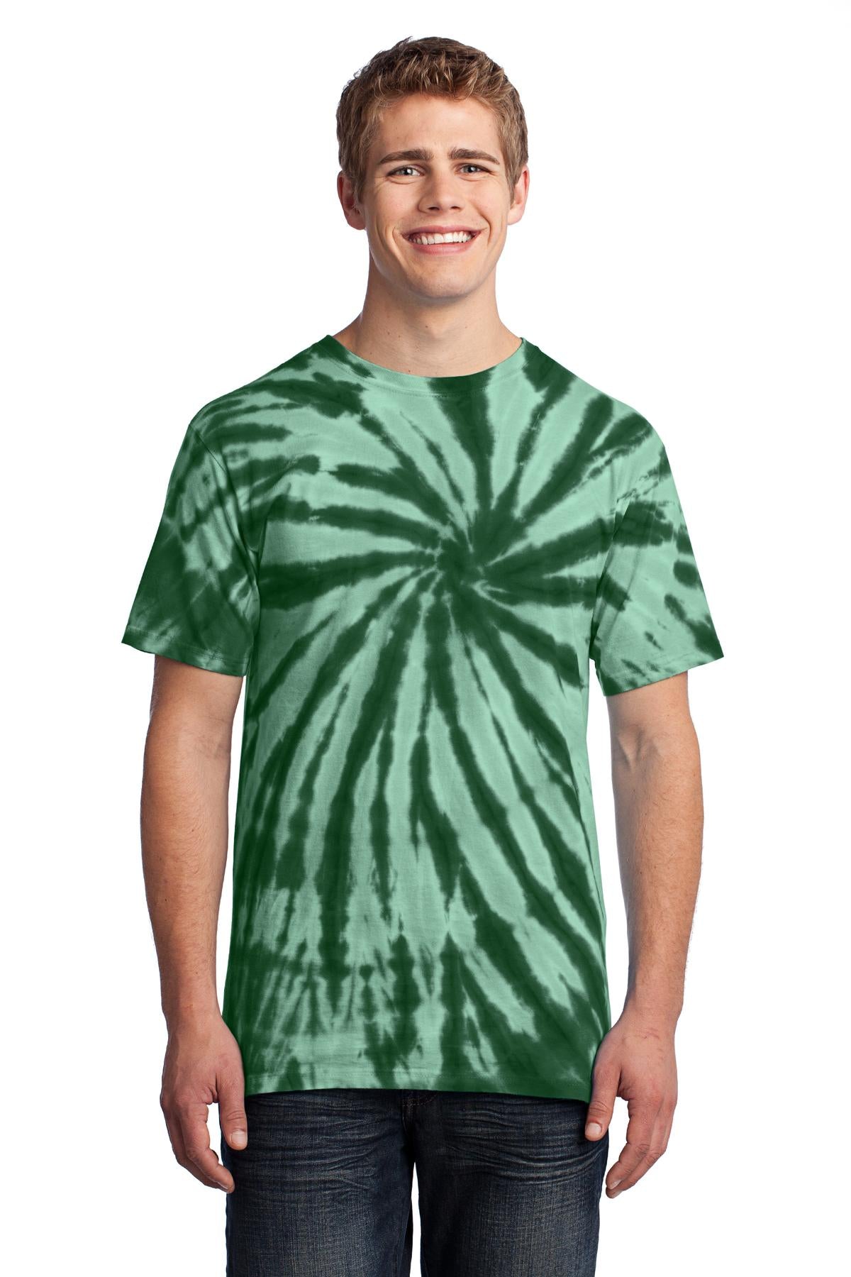 Front View of Forest Green Port & Co Tie-Dye Tee. PC147 plain