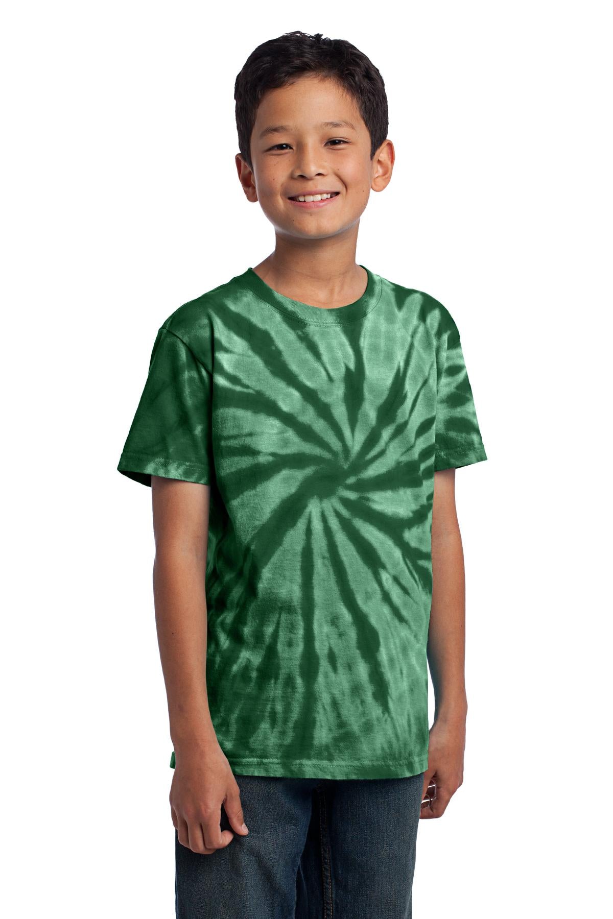 Front View of Forest Green Port & Co Youth Tie-Dye Tee. PC147Y plain