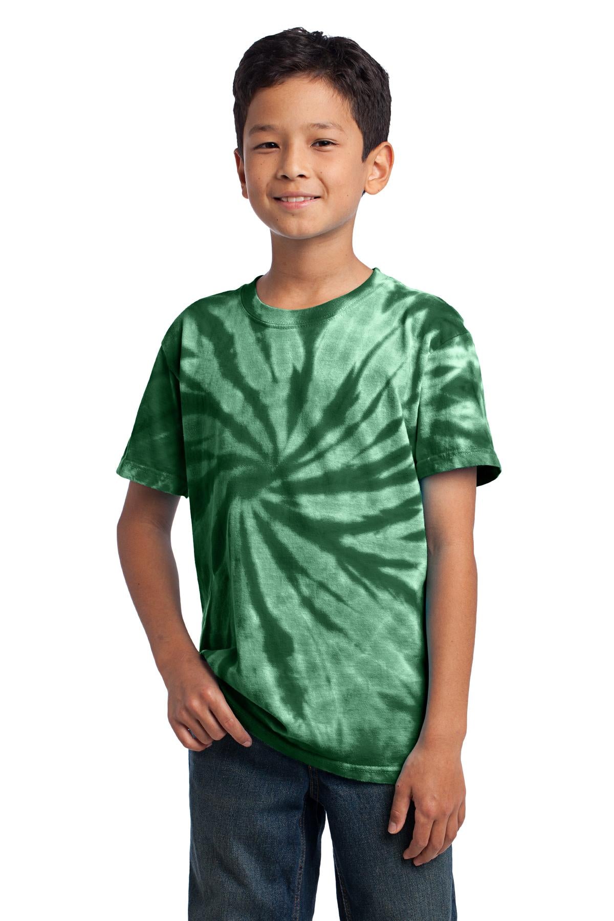 Front View of Forest Green Port & Co Youth Tie-Dye Tee. PC147Y