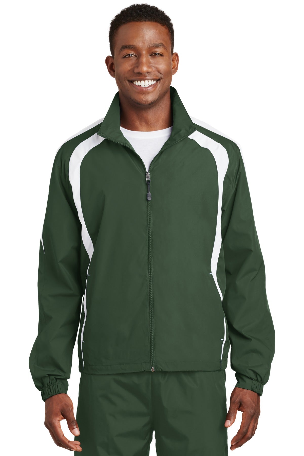 Front View of Forest Grn/Wht Sport-Tek Colorblock Raglan Jacket. JST60 plain