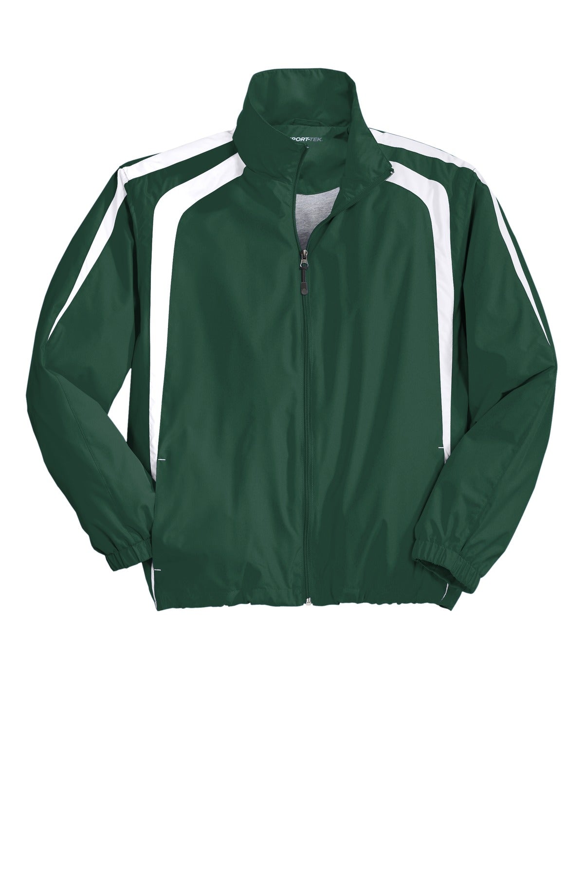 Front View of Forest Grn/Wht Sport-Tek Colorblock Raglan Jacket. JST60 plain