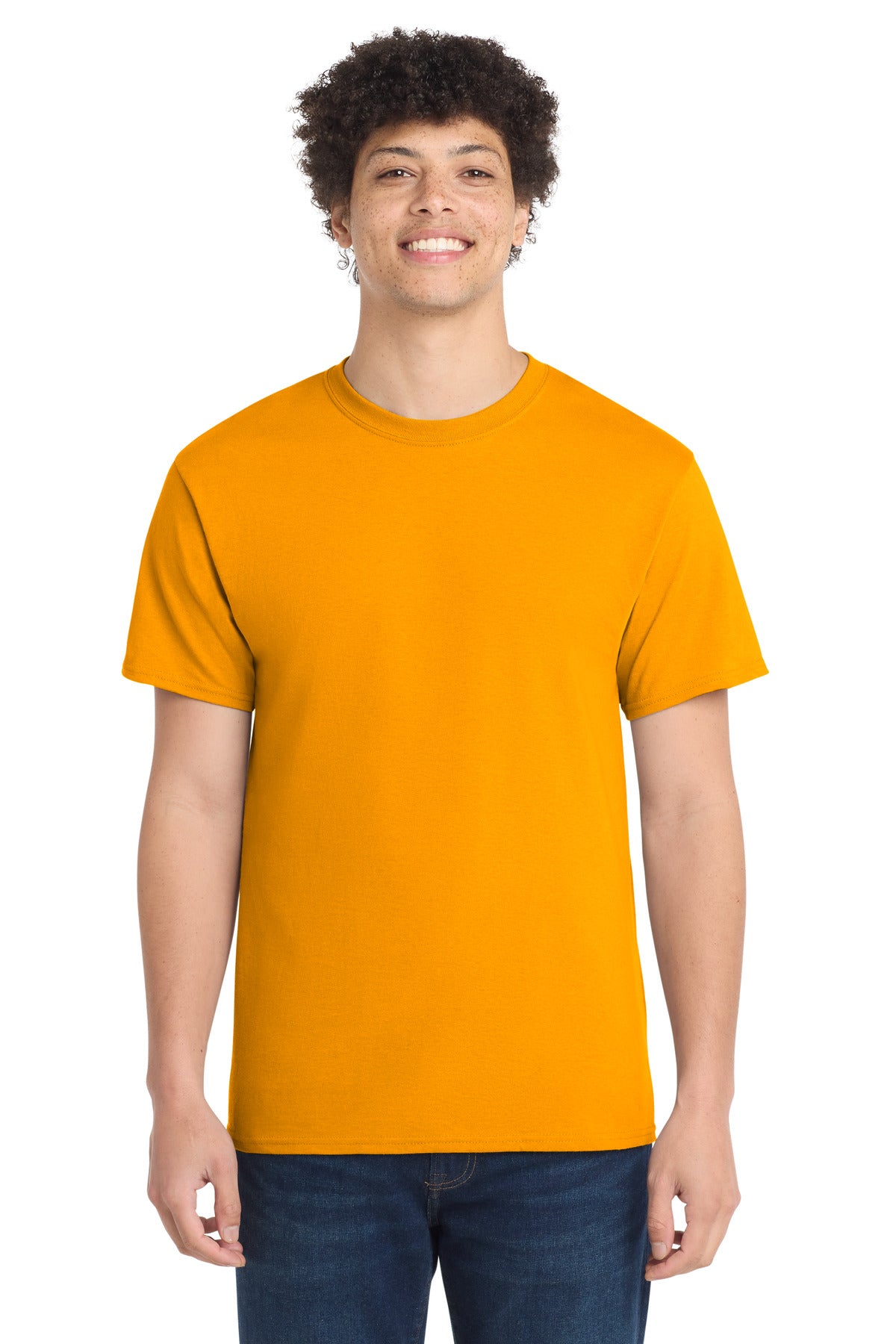 Front View of Gold Port & Co Core Cotton Tee. PC54 plain