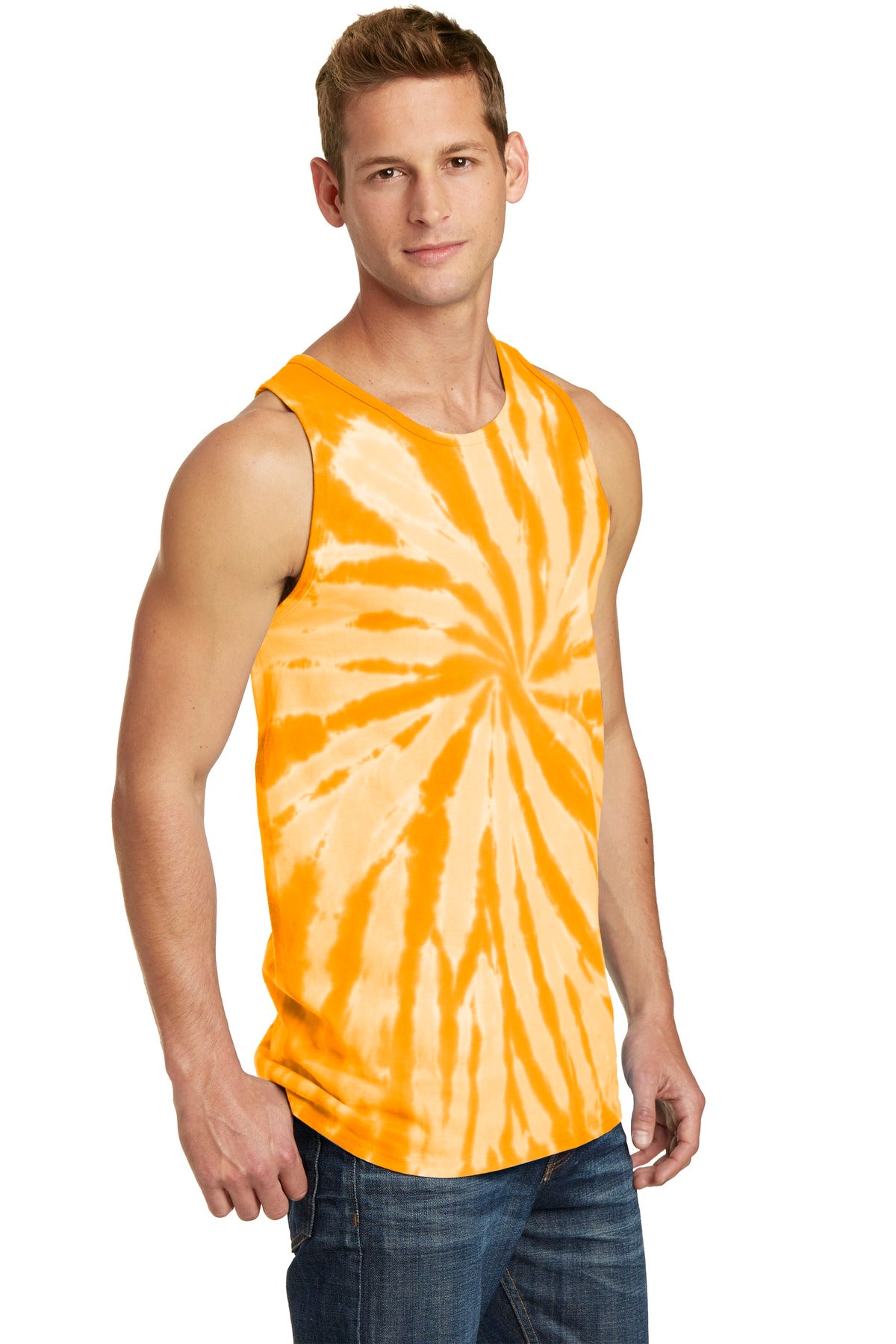 Front View of Gold Port & Co Tie-Dye Tank Top. PC147TT plain