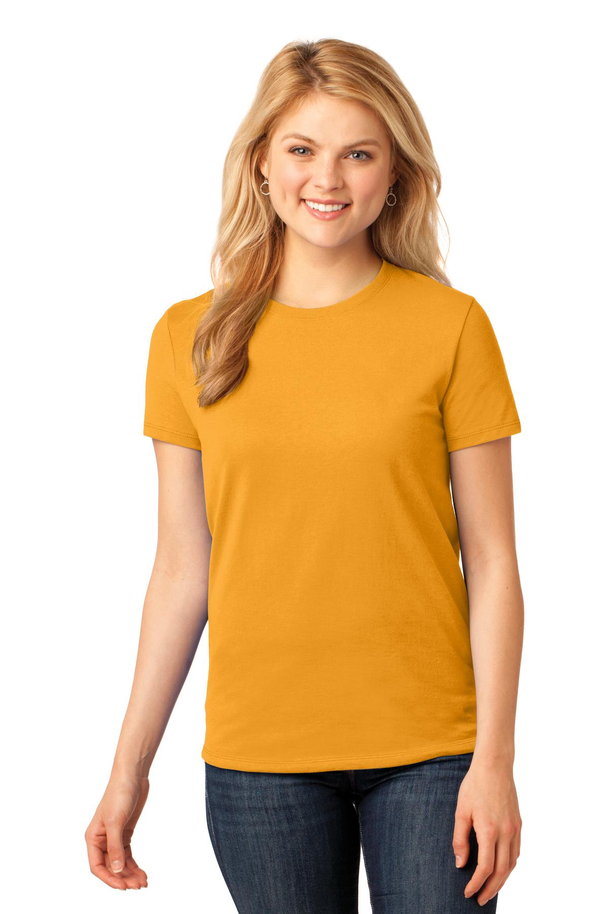 Front View of Gold Port & Co Women's Core Cotton Tee. LPC54 plain