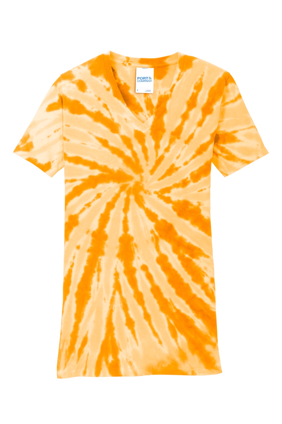 Front View of Gold Port & Co Women's Tie-Dye V-Neck Tee. LPC147V plain