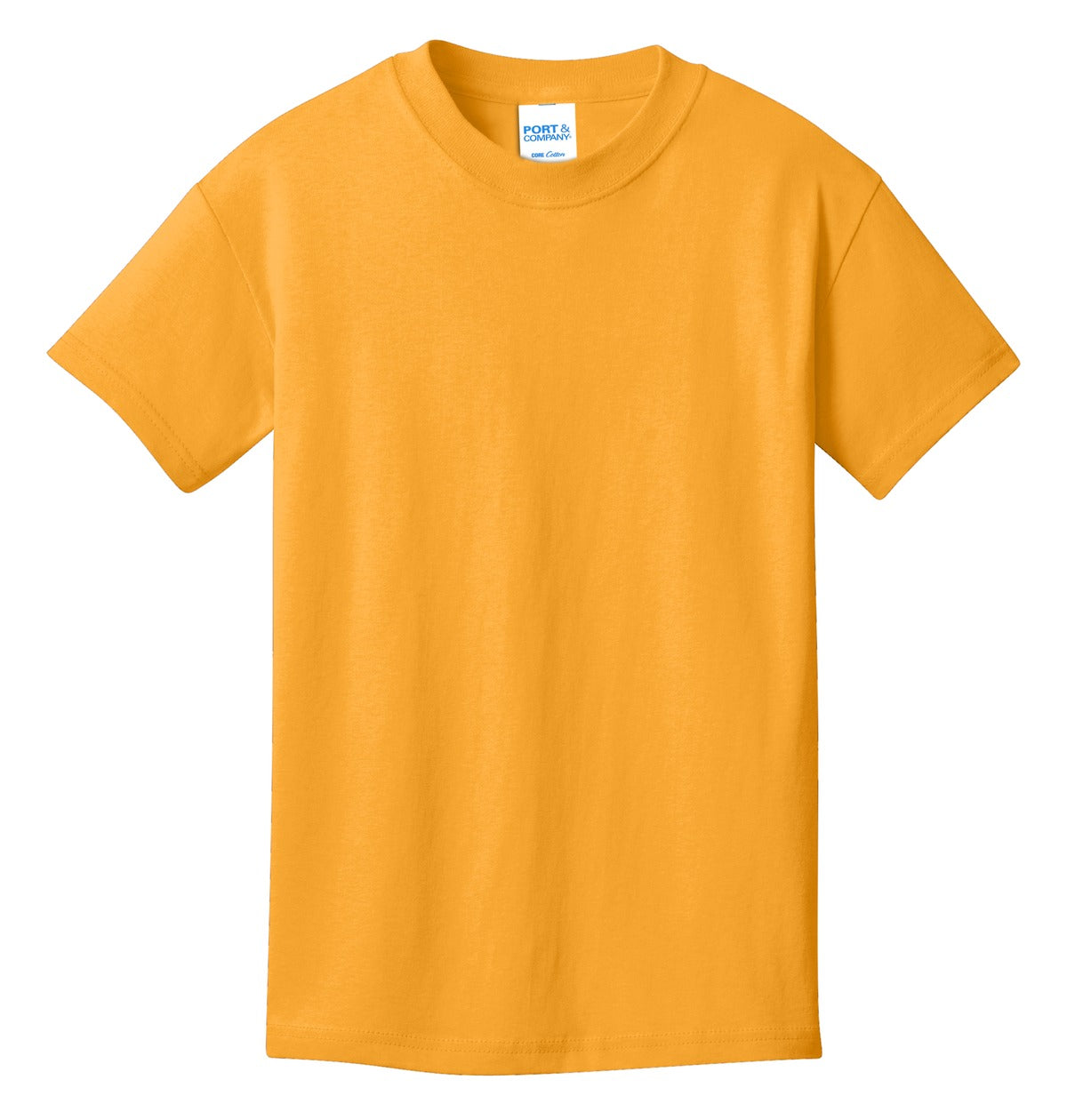 Front View of Gold Port & Co Youth Core Cotton Tee. PC54Y plain