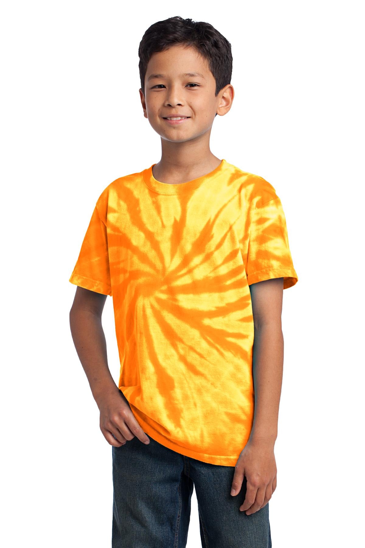 Front View of Gold Port & Co Youth Tie-Dye Tee. PC147Y plain