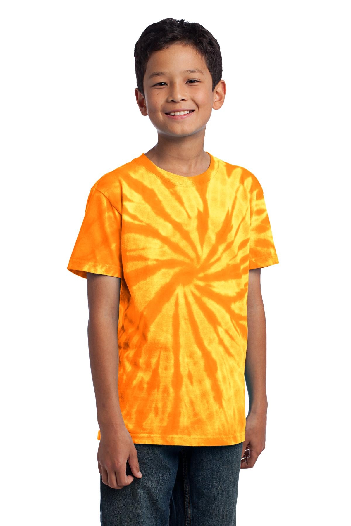 Front View of Gold Port & Co Youth Tie-Dye Tee. PC147Y plain