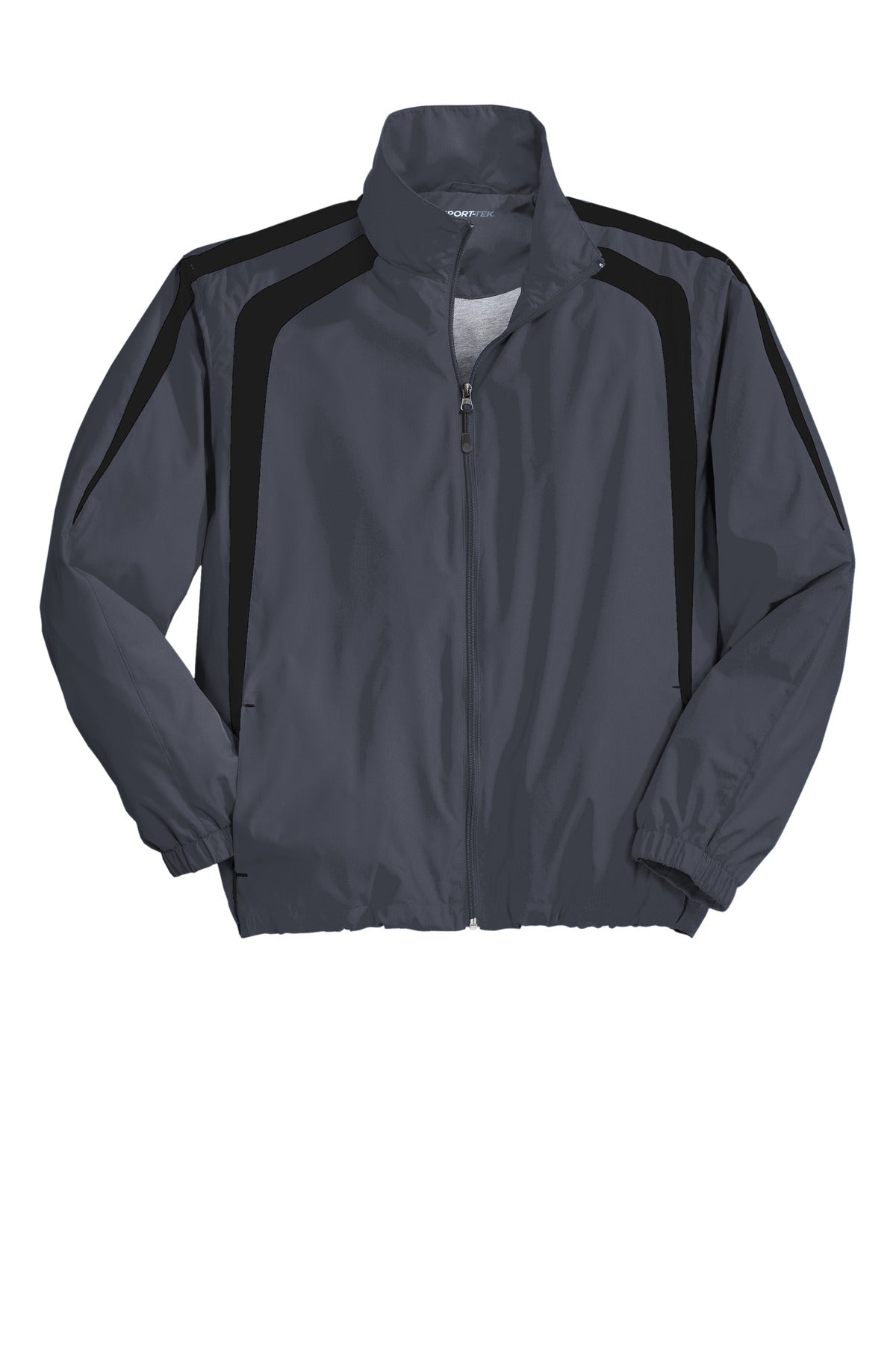 Front View of Graph Grey/Blk Sport-Tek Colorblock Raglan Jacket. JST60 plain