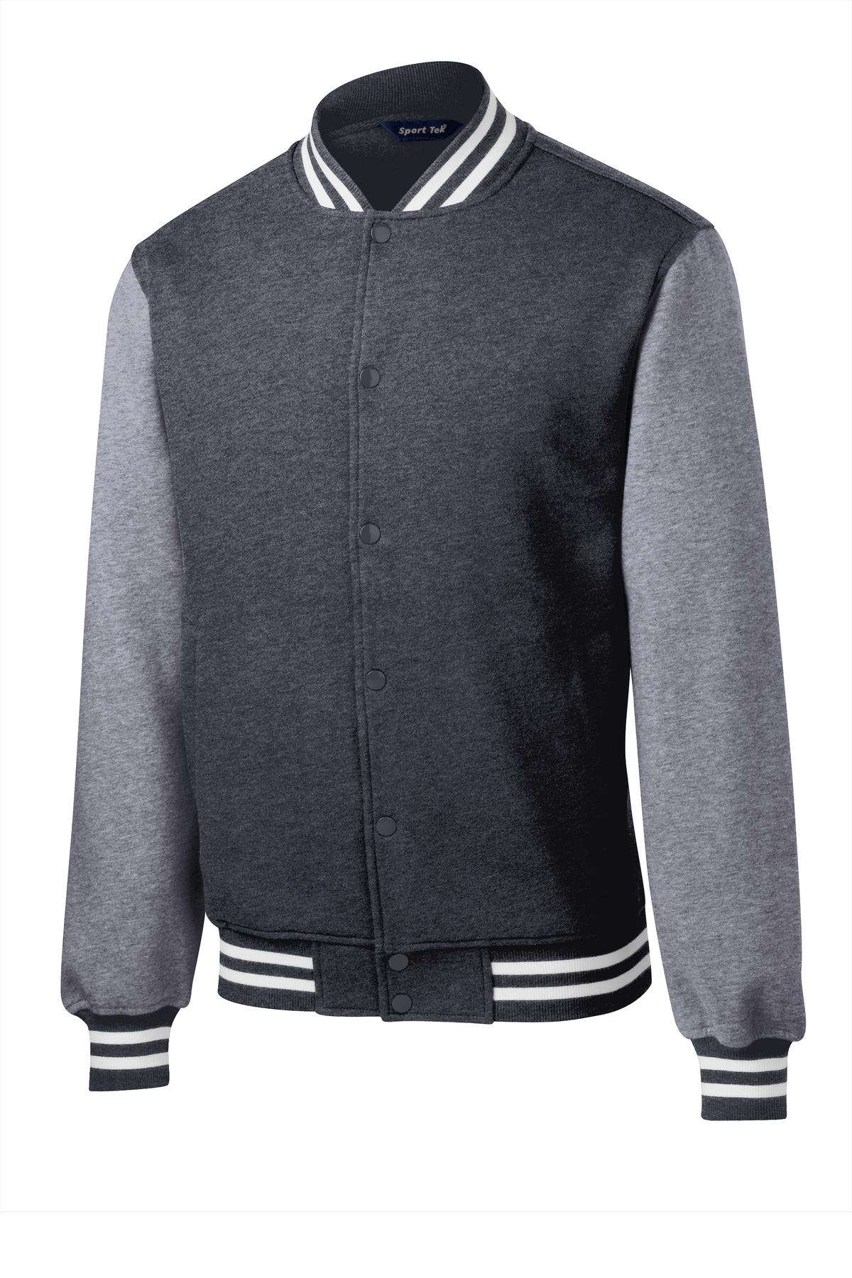 Front View of Graph He/VntHe Sport-Tek Fleece Letterman Jacket. ST270 plain