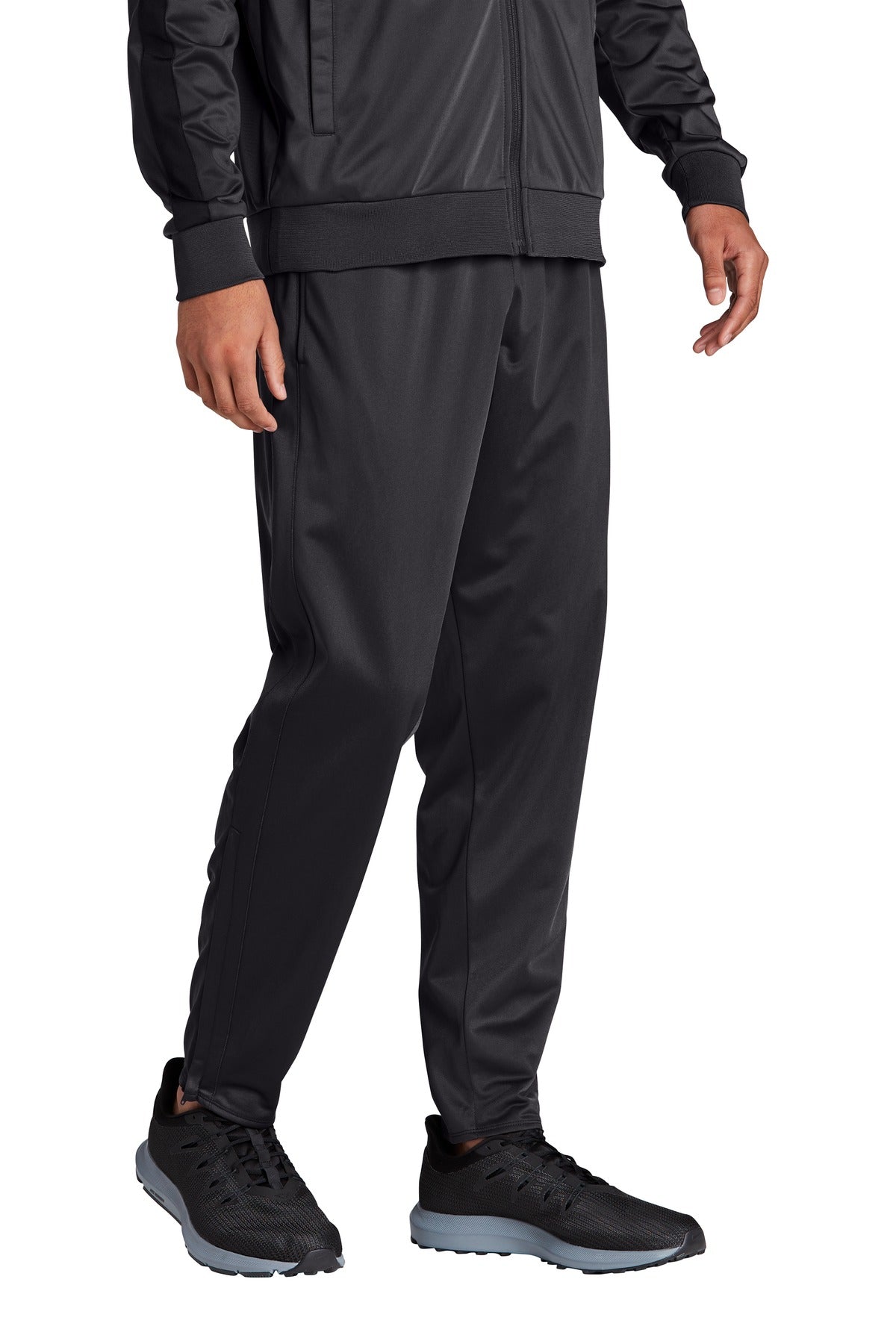 Front View of Graphite Grey Sport-Tek Tricot Track Jogger. PST95 plain