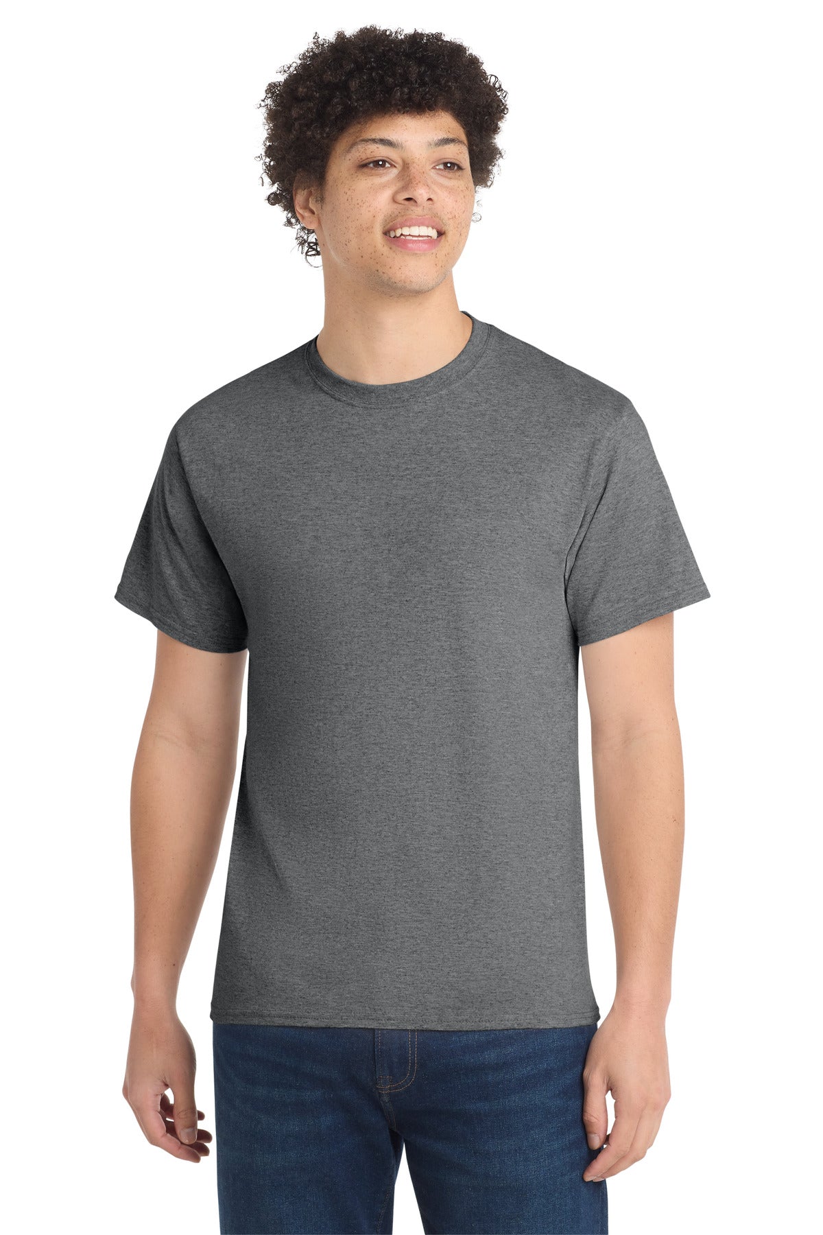 Front View of Graphite Hthr Port & Co Core Cotton Tee. PC54 plain