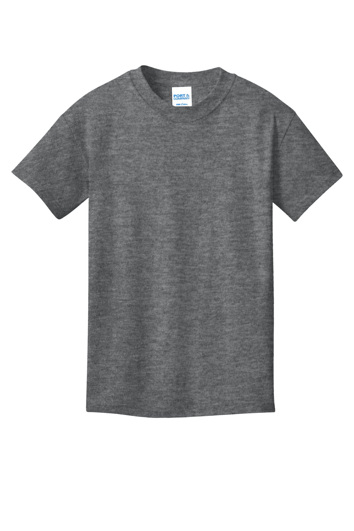 Front View of Graphite Hthr Port & Co Youth Core Cotton Tee. PC54Y plain