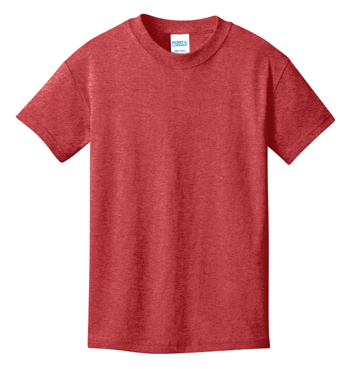 Front View of Heather Red Port & Co Youth Core Cotton Tee. PC54Y plain