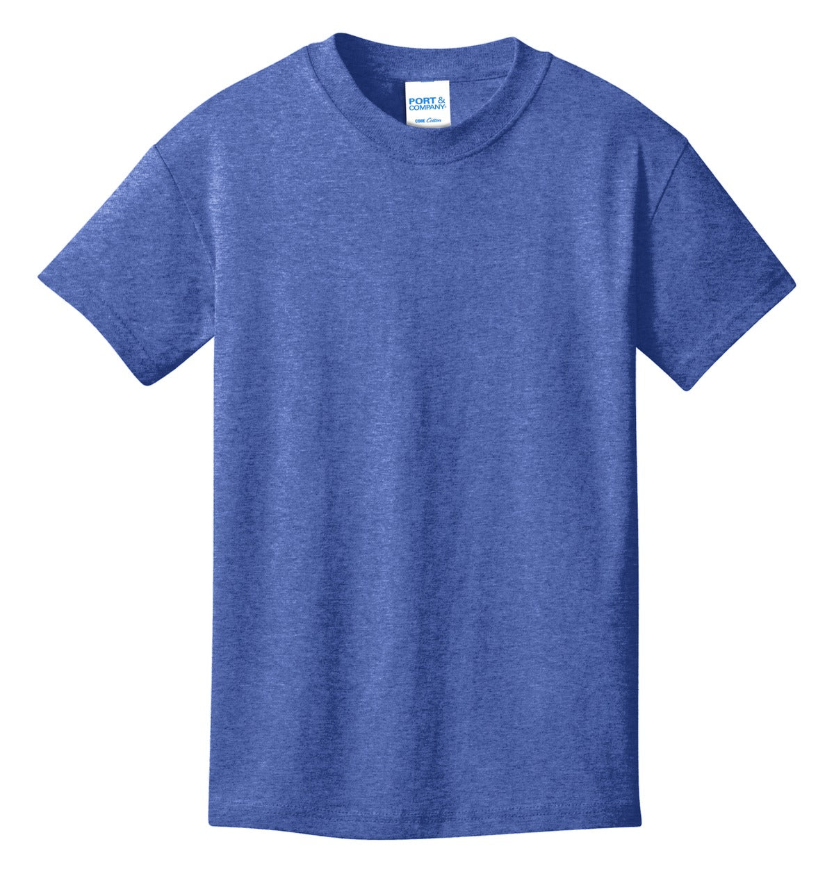 Front View of Heather Royal Port & Co Youth Core Cotton Tee. PC54Y plain