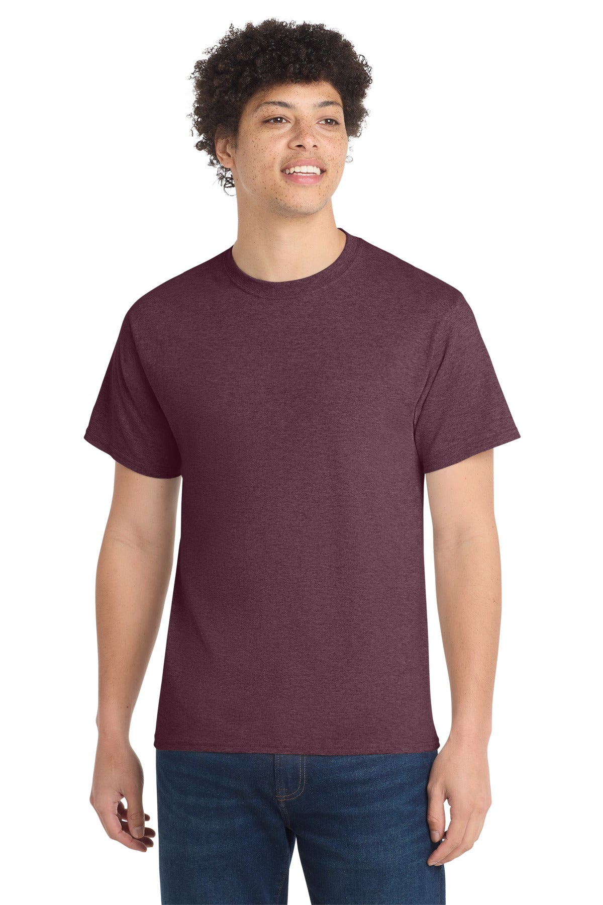 Front View of Hthr Ath Mroon Port & Co Core Cotton Tee. PC54 plain