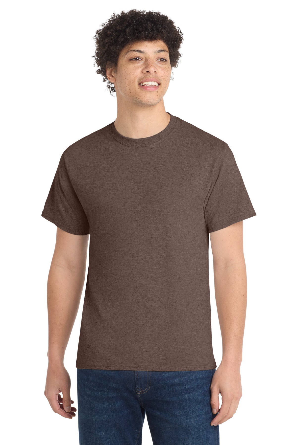 Front View of Hthr Dk Ch Brn Port & Co Core Cotton Tee. PC54 plain