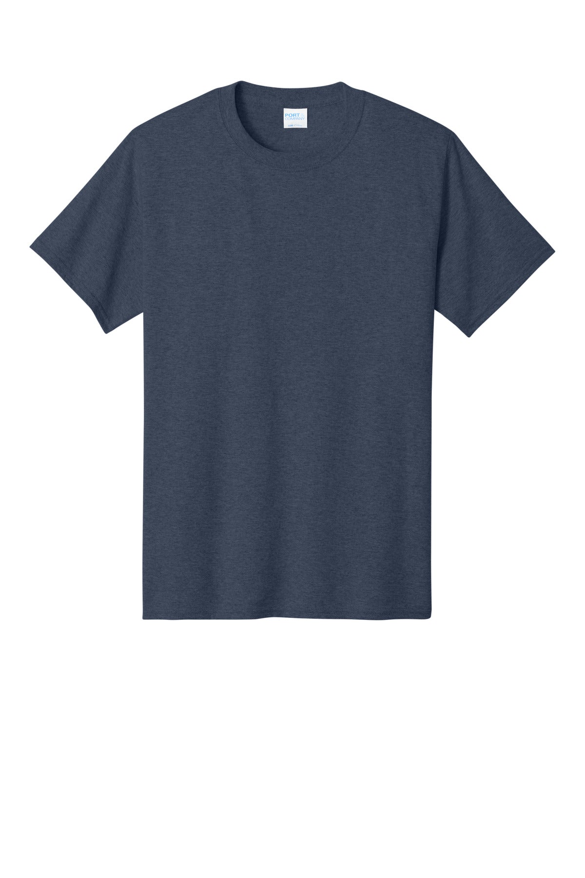 Front View of Hthr Navy Port & Co Core Cotton Tee. PC54 plain