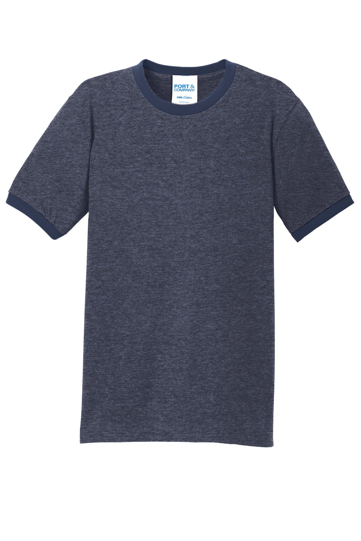 Front View of Hthr Navy/Navy Port & Co Core Cotton Ringer Tee. PC54R plain