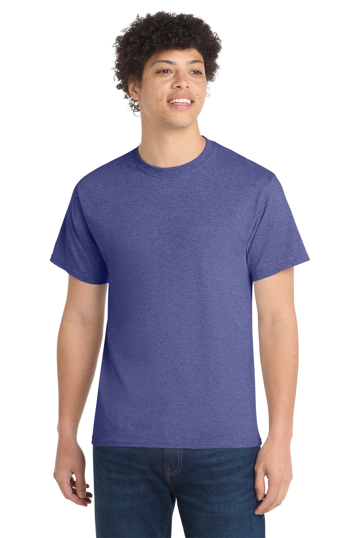 Front View of Hthr Purple Port & Co Core Cotton Tee. PC54 plain