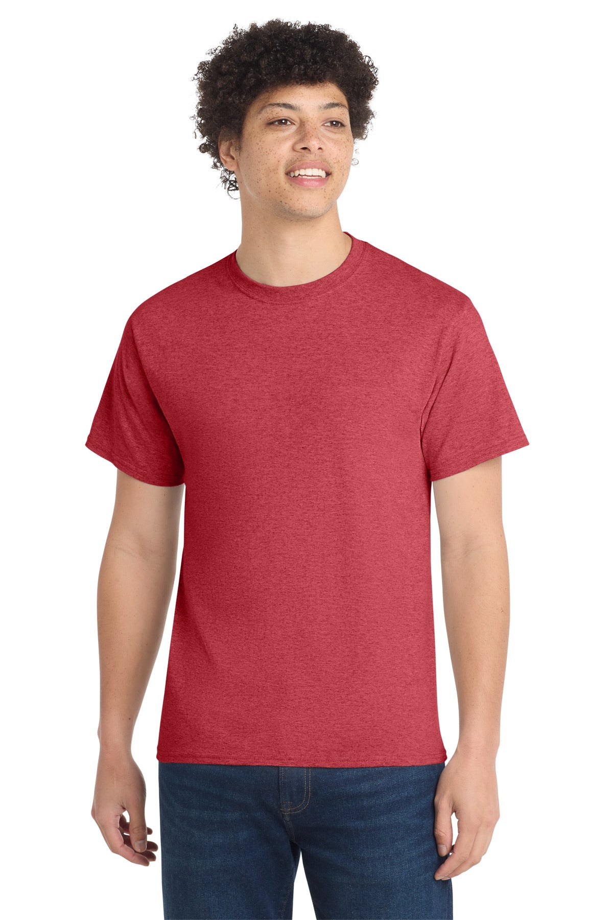 Front View of Hthr Red Port & Co Core Cotton Tee. PC54 plain