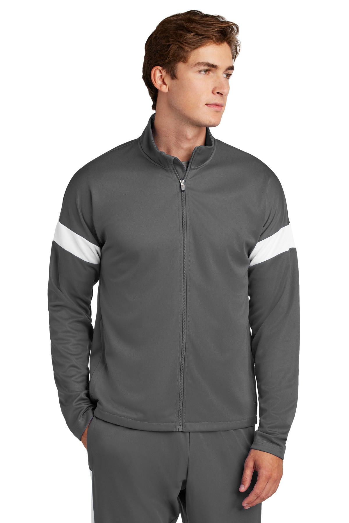 Front View of IrGy/White Sport-Tek Travel Full-Zip Jacket ST800 plain